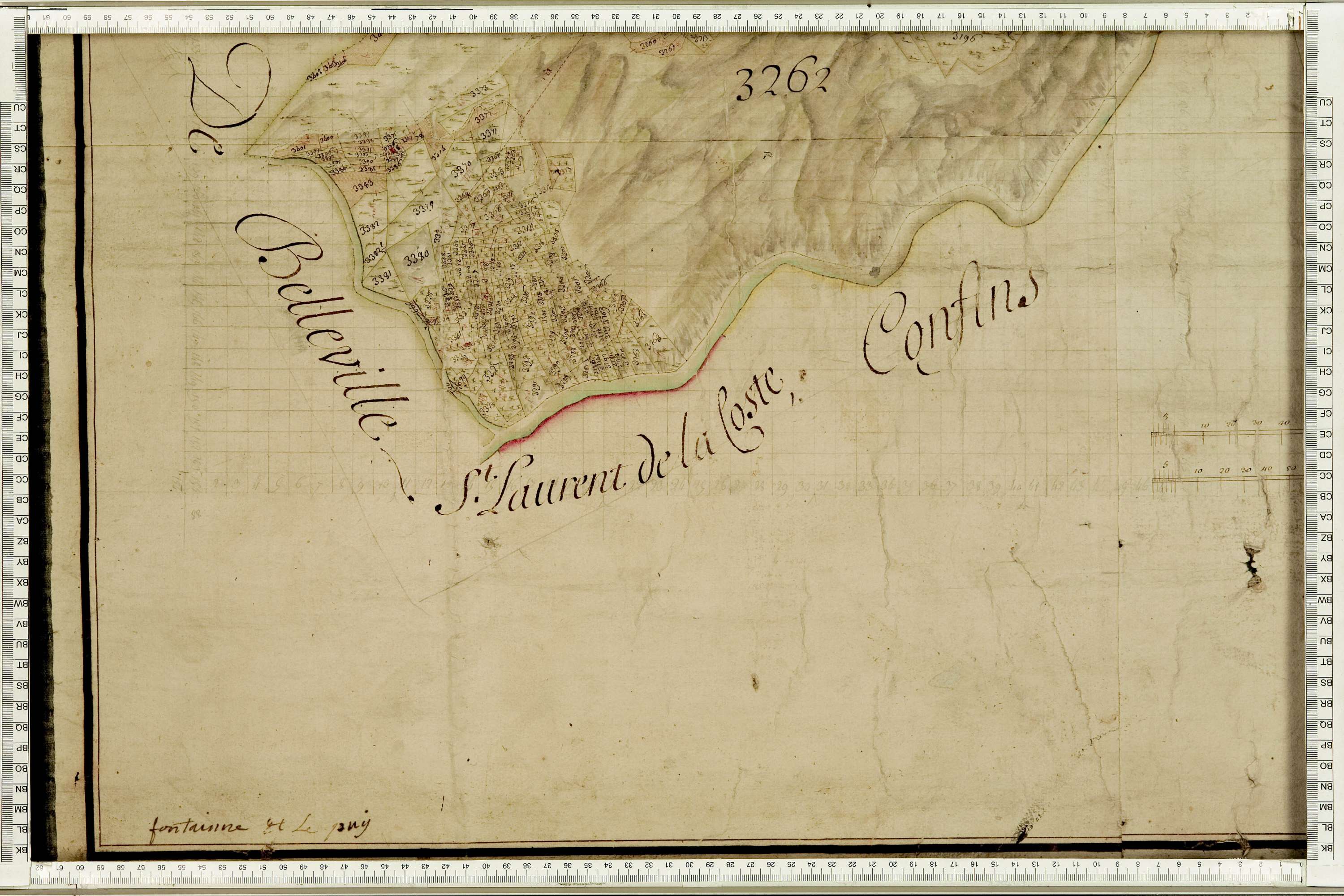 Fontaine-le-Puits - Copie de la mappe originale (plan cadastral) de la commune de Fontaine-le-Puy. Signée Cocelli, directeur de la péréquation.