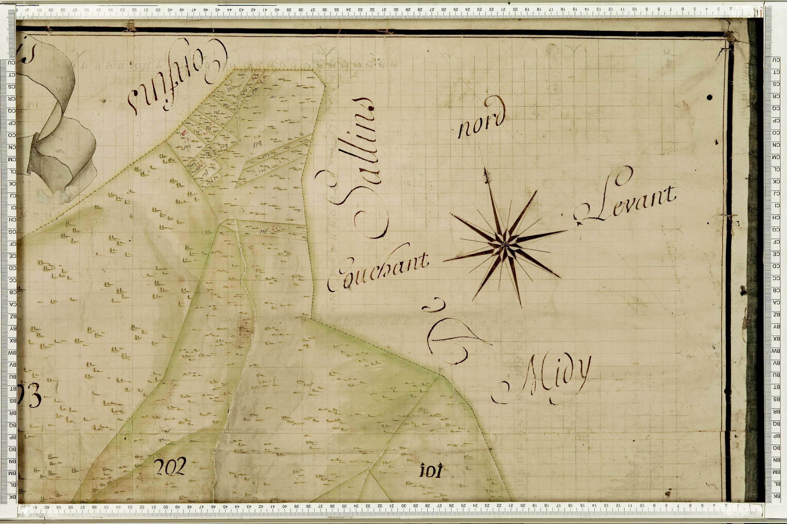 Fontaine-le-Puits - Copie de la mappe originale (plan cadastral) de la commune de Fontaine-le-Puy. Signée Cocelli, directeur de la péréquation.