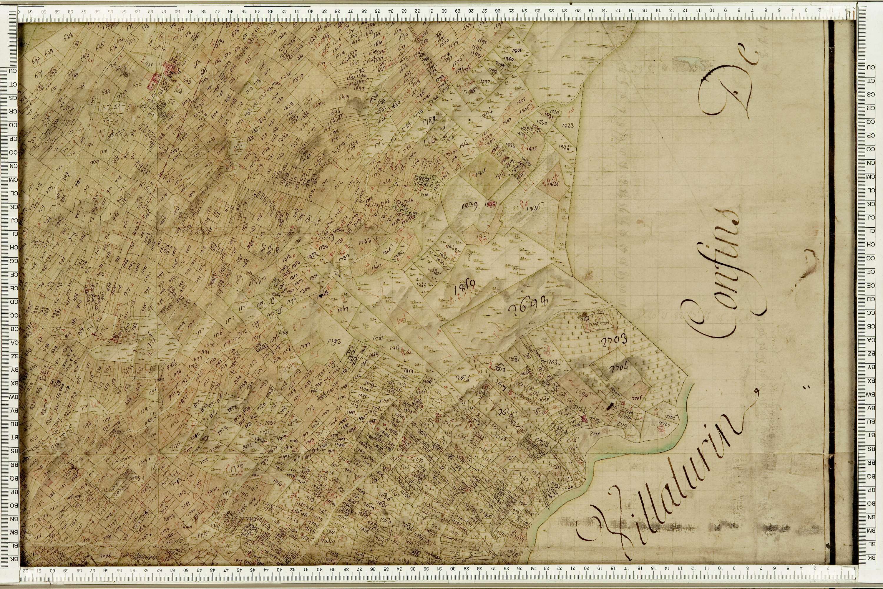 Fontaine-le-Puits - Copie de la mappe originale (plan cadastral) de la commune de Fontaine-le-Puy. Signée Cocelli, directeur de la péréquation.