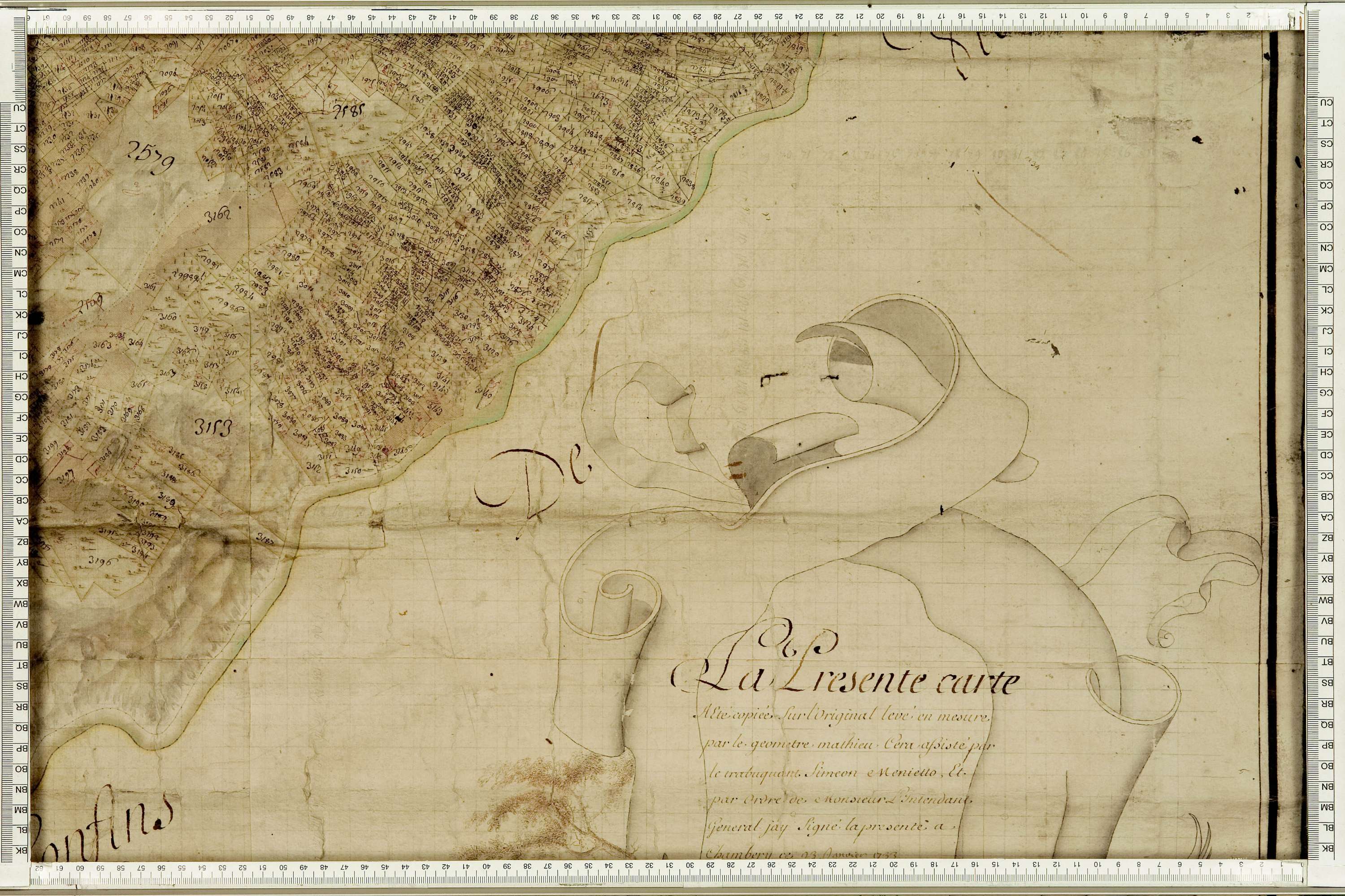 Fontaine-le-Puits - Copie de la mappe originale (plan cadastral) de la commune de Fontaine-le-Puy. Signée Cocelli, directeur de la péréquation.
