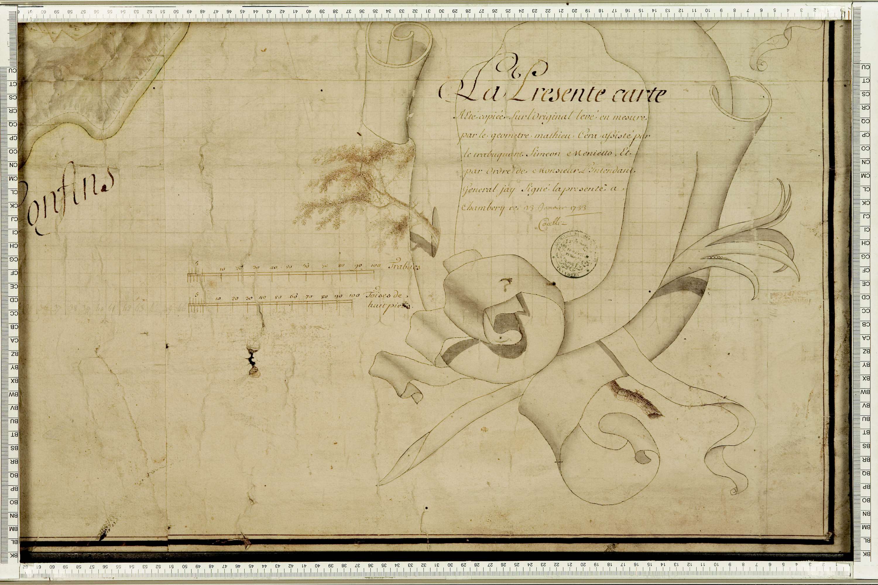 Fontaine-le-Puits - Copie de la mappe originale (plan cadastral) de la commune de Fontaine-le-Puy. Signée Cocelli, directeur de la péréquation.