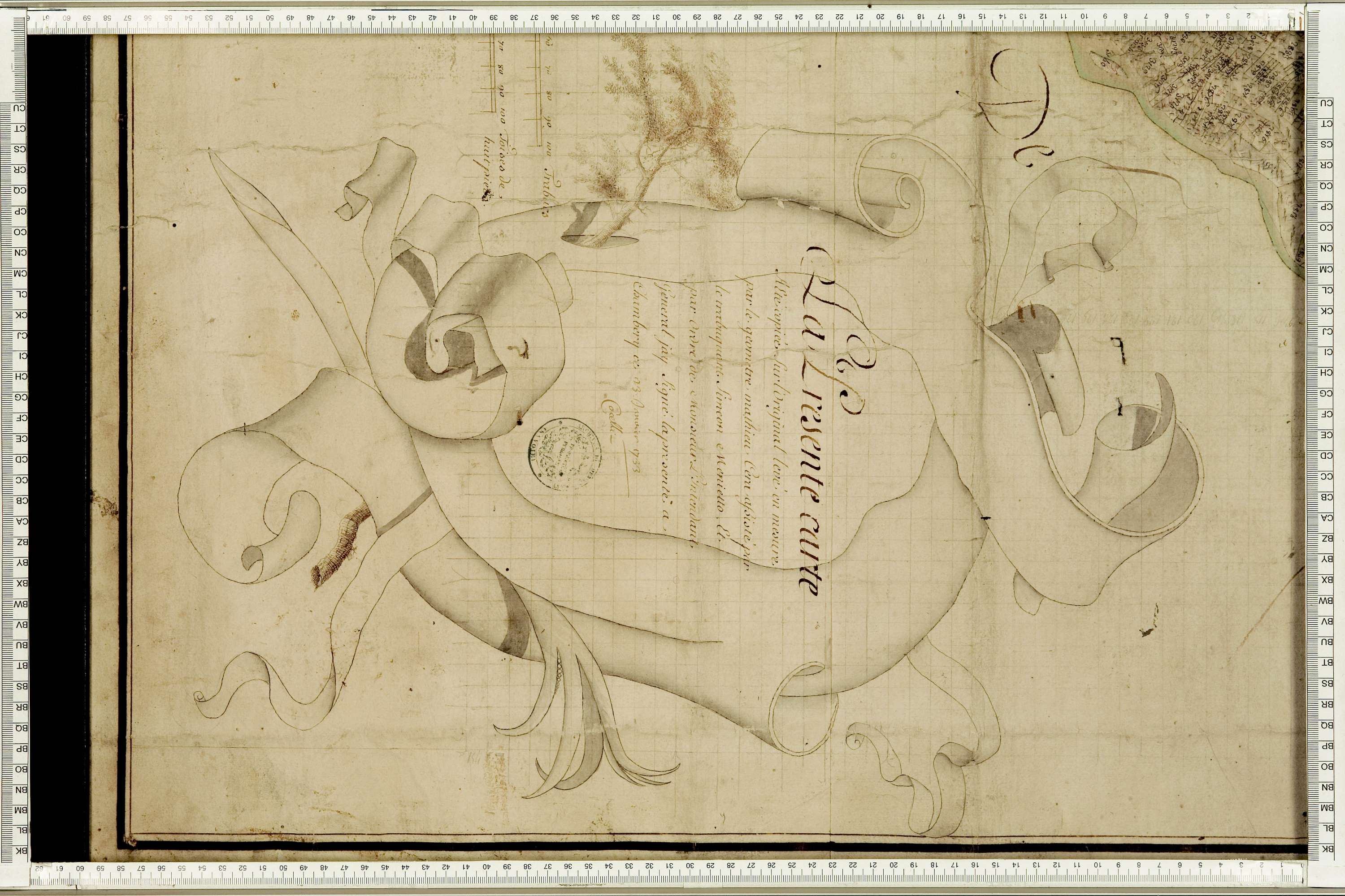 Fontaine-le-Puits - Copie de la mappe originale (plan cadastral) de la commune de Fontaine-le-Puy. Signée Cocelli, directeur de la péréquation.