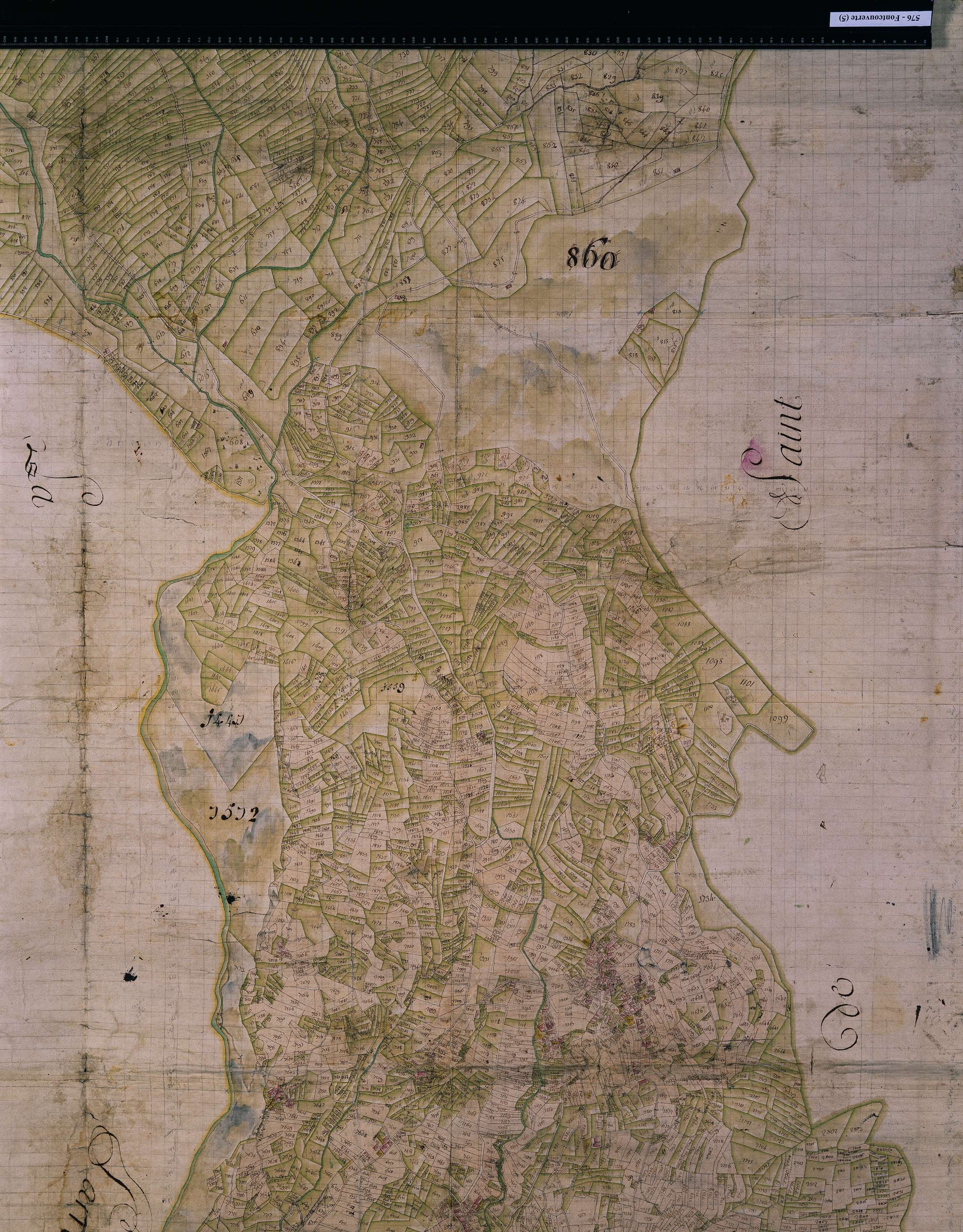 Fontcouverte-la-Toussuire - Copie de la mappe originale (plan cadastral) de la commune de Fontcouverte. Signée Cocelli, directeur de la péréquation.
