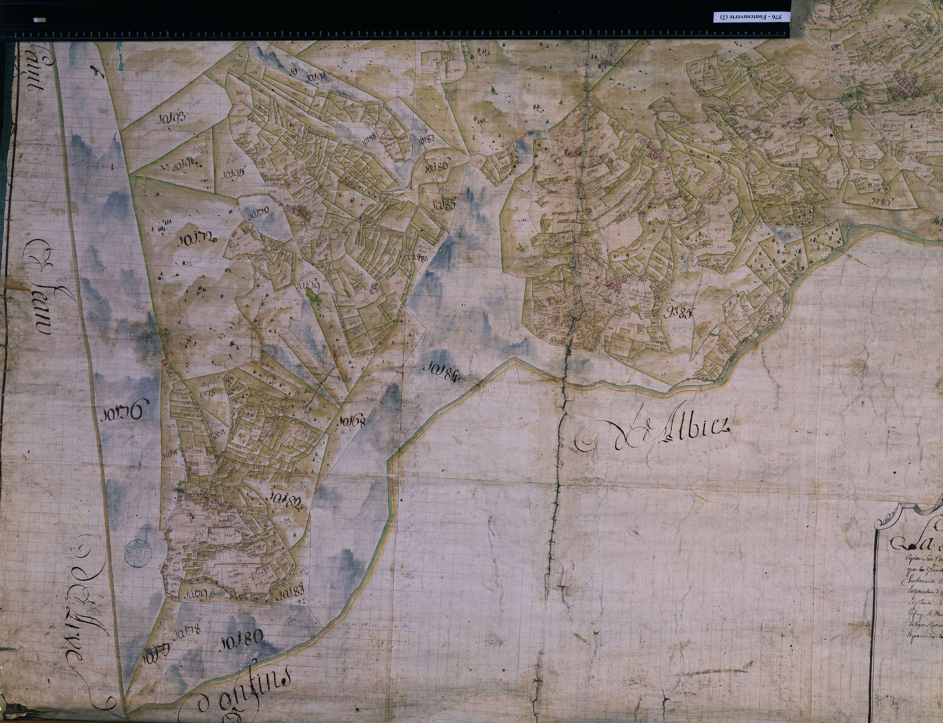 Fontcouverte-la-Toussuire - Copie de la mappe originale (plan cadastral) de la commune de Fontcouverte. Signée Cocelli, directeur de la péréquation.