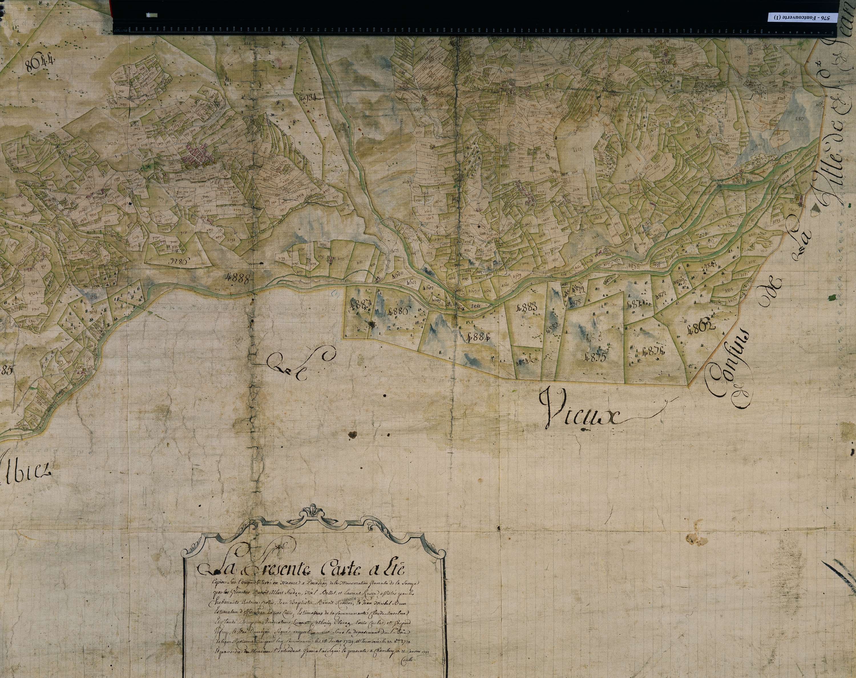Fontcouverte-la-Toussuire - Copie de la mappe originale (plan cadastral) de la commune de Fontcouverte. Signée Cocelli, directeur de la péréquation.