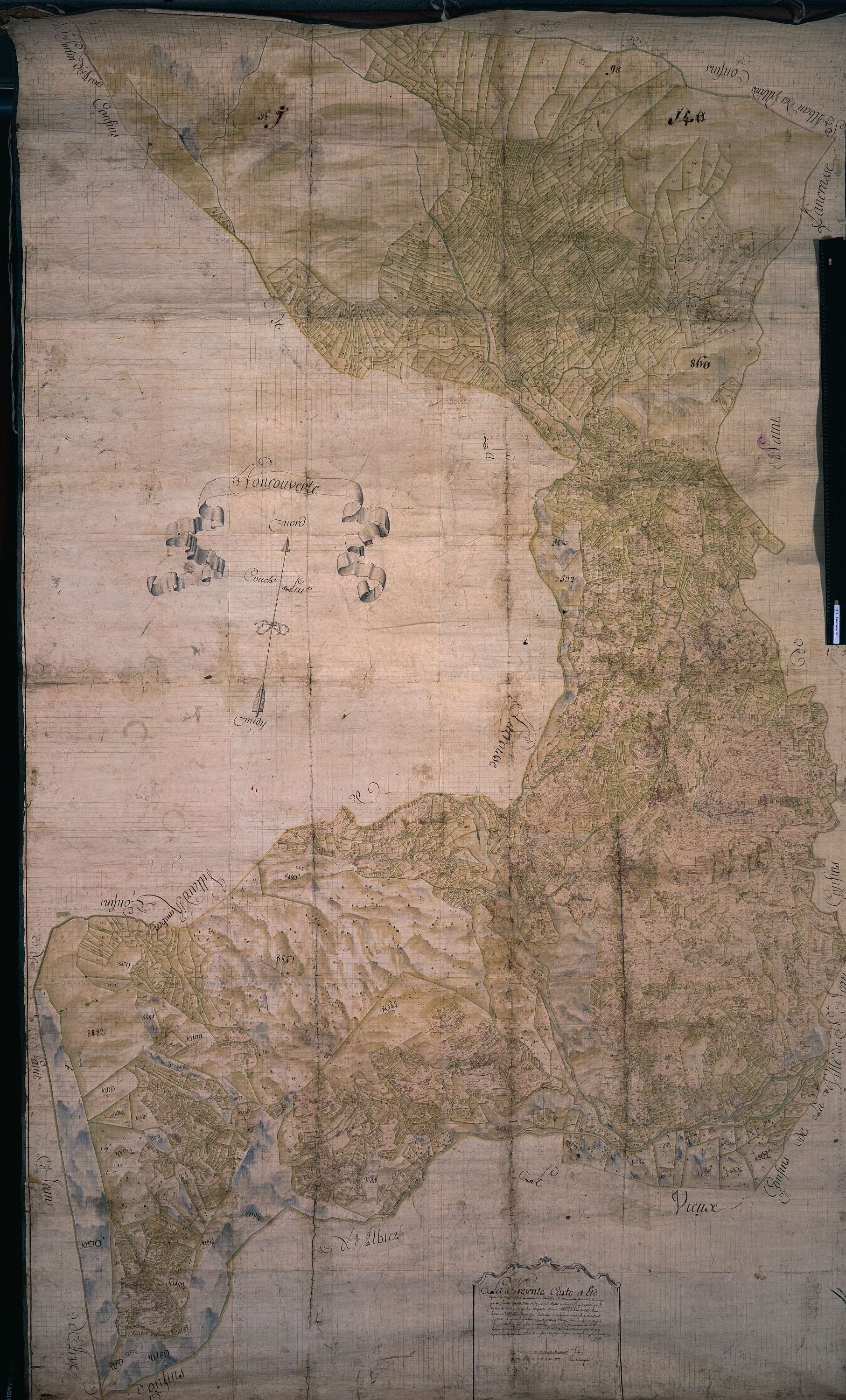Fontcouverte-la-Toussuire - Copie de la mappe originale (plan cadastral) de la commune de Fontcouverte. Signée Cocelli, directeur de la péréquation.