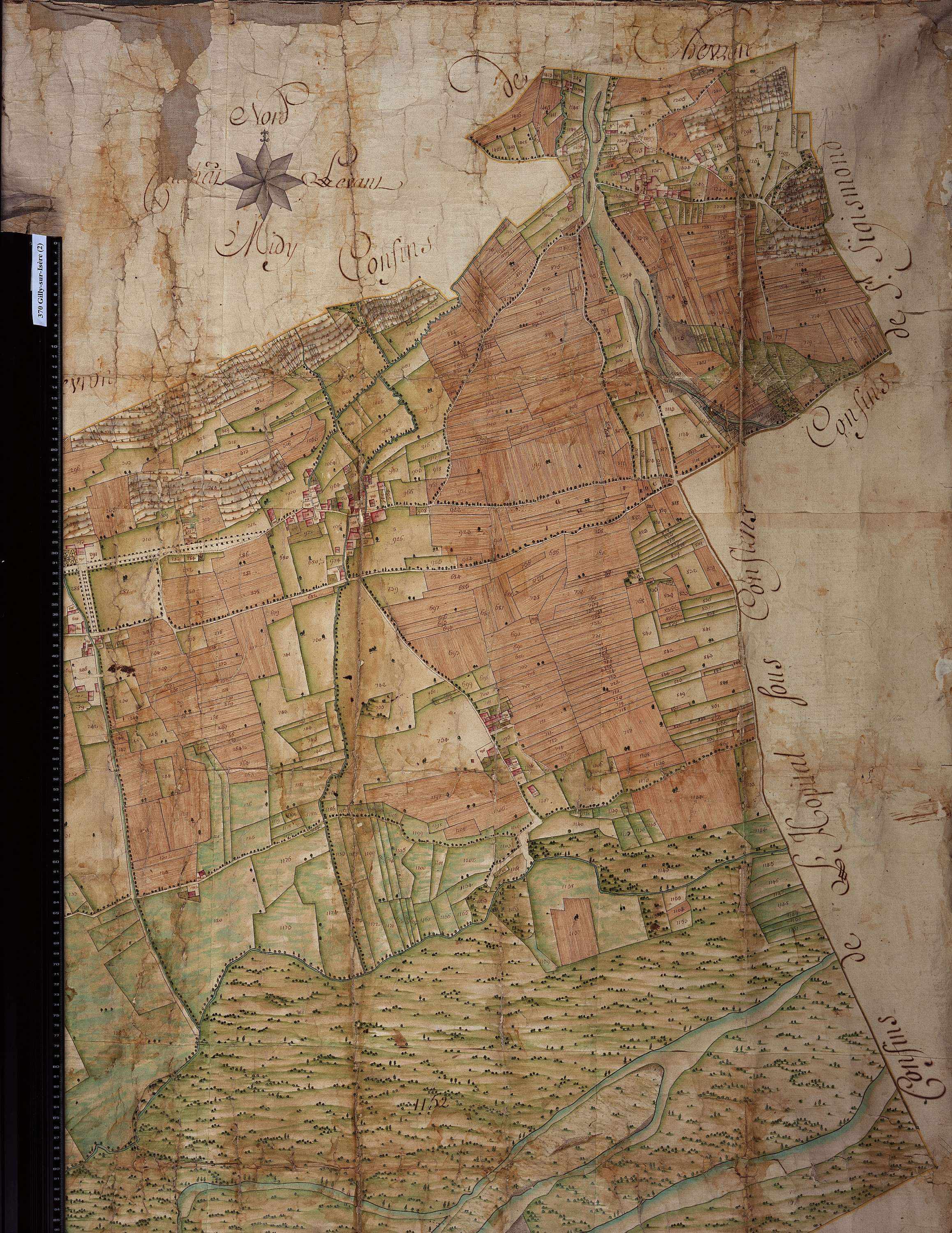 Gilly-sur-Isère - Copie de la mappe originale (plan cadastral) de la commune de Gilly. Signée Cocelli, directeur de la péréquation.
