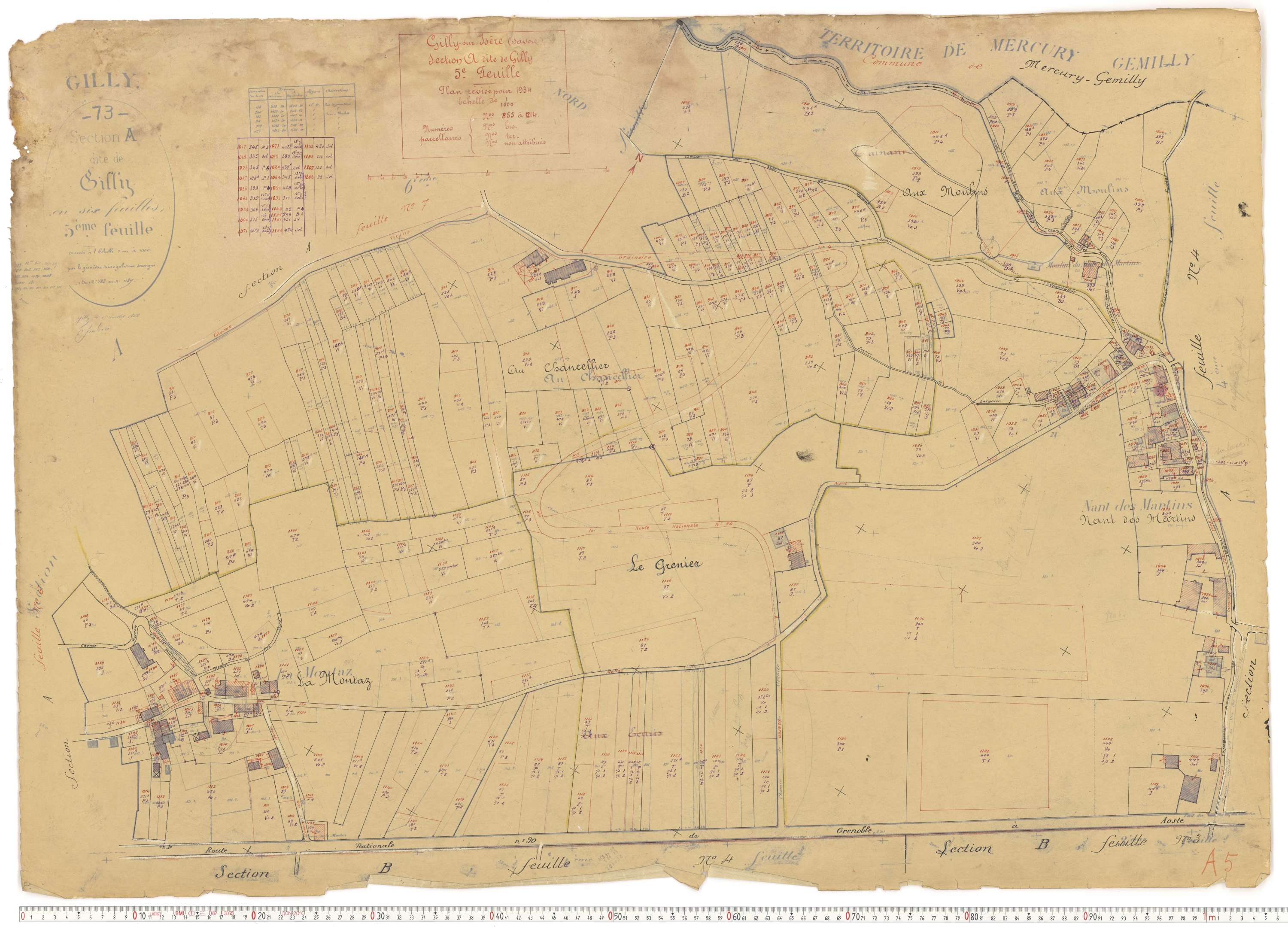 Gilly-sur-Isère - Plans cadastraux du cadastre rénové.