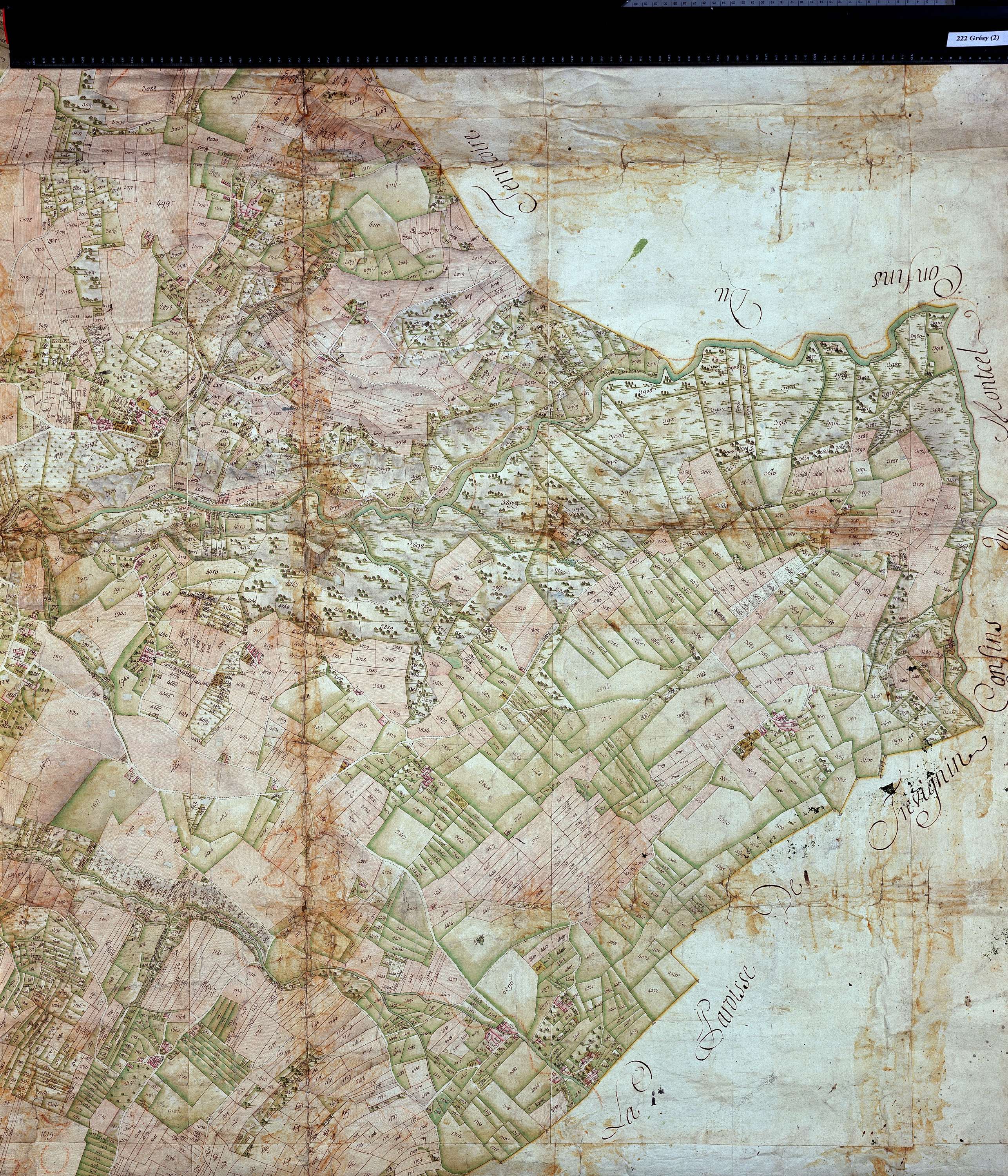 Grésy-sur-Aix - Copie de la mappe originale (plan cadastral) de la commune de Grézy-sur-Aix. Signée Cocelli, directeur de la péréquation générale.