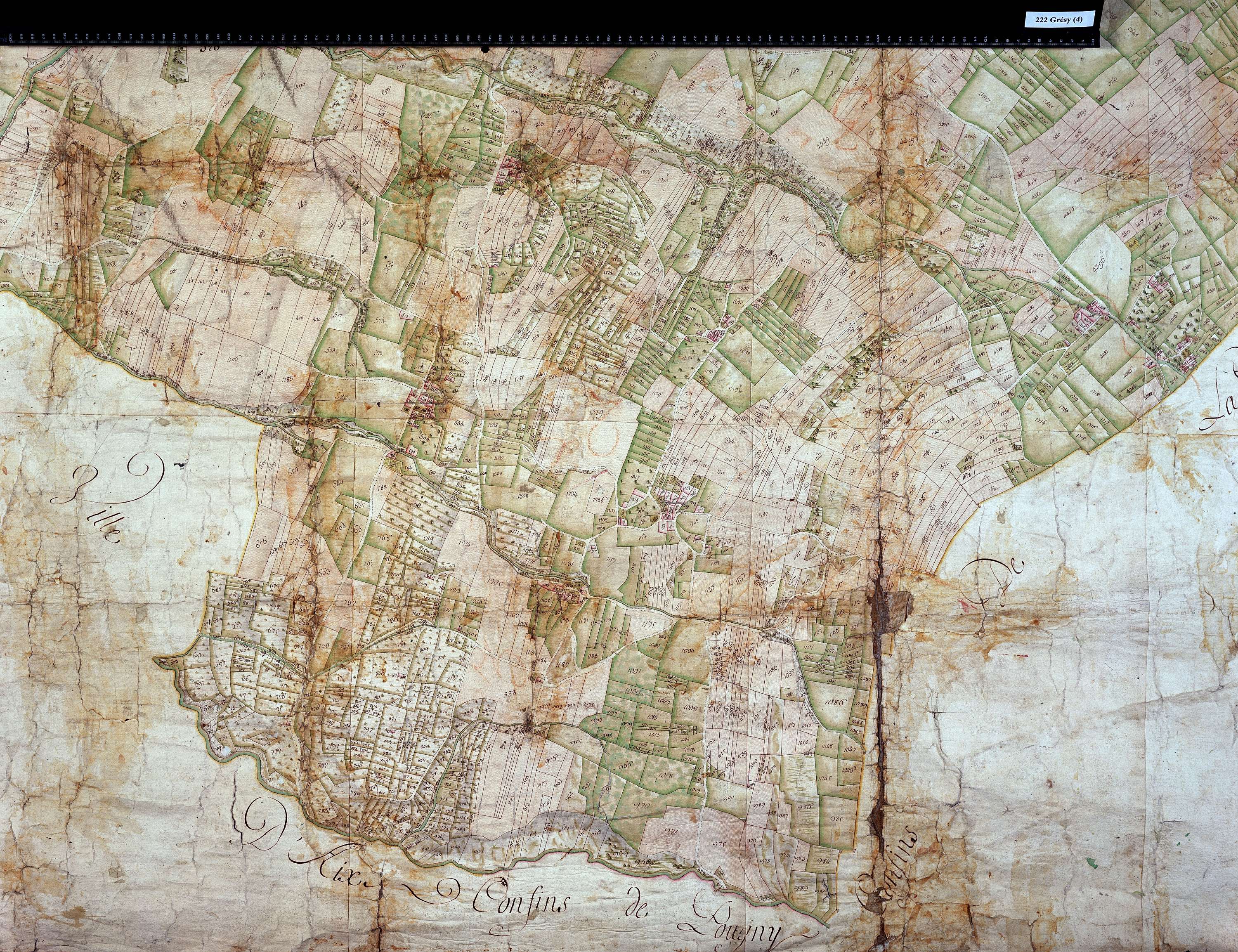 Grésy-sur-Aix - Copie de la mappe originale (plan cadastral) de la commune de Grézy-sur-Aix. Signée Cocelli, directeur de la péréquation générale.