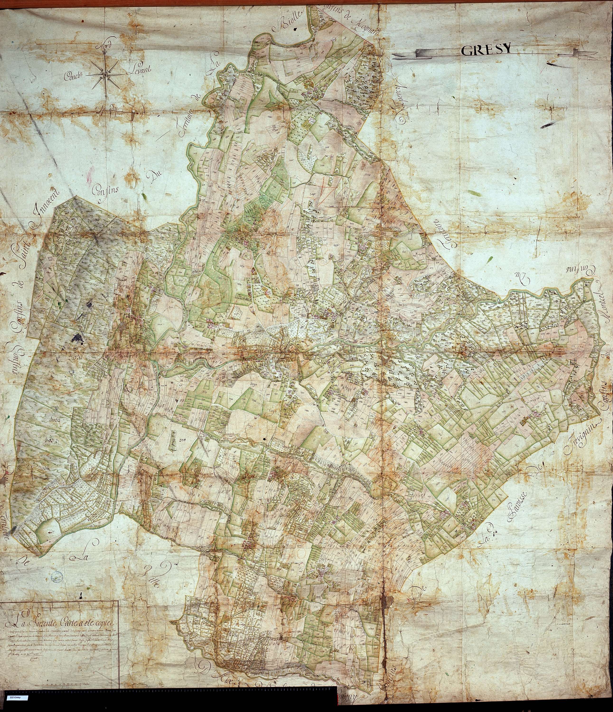 Grésy-sur-Aix - Copie de la mappe originale (plan cadastral) de la commune de Grézy-sur-Aix. Signée Cocelli, directeur de la péréquation générale.
