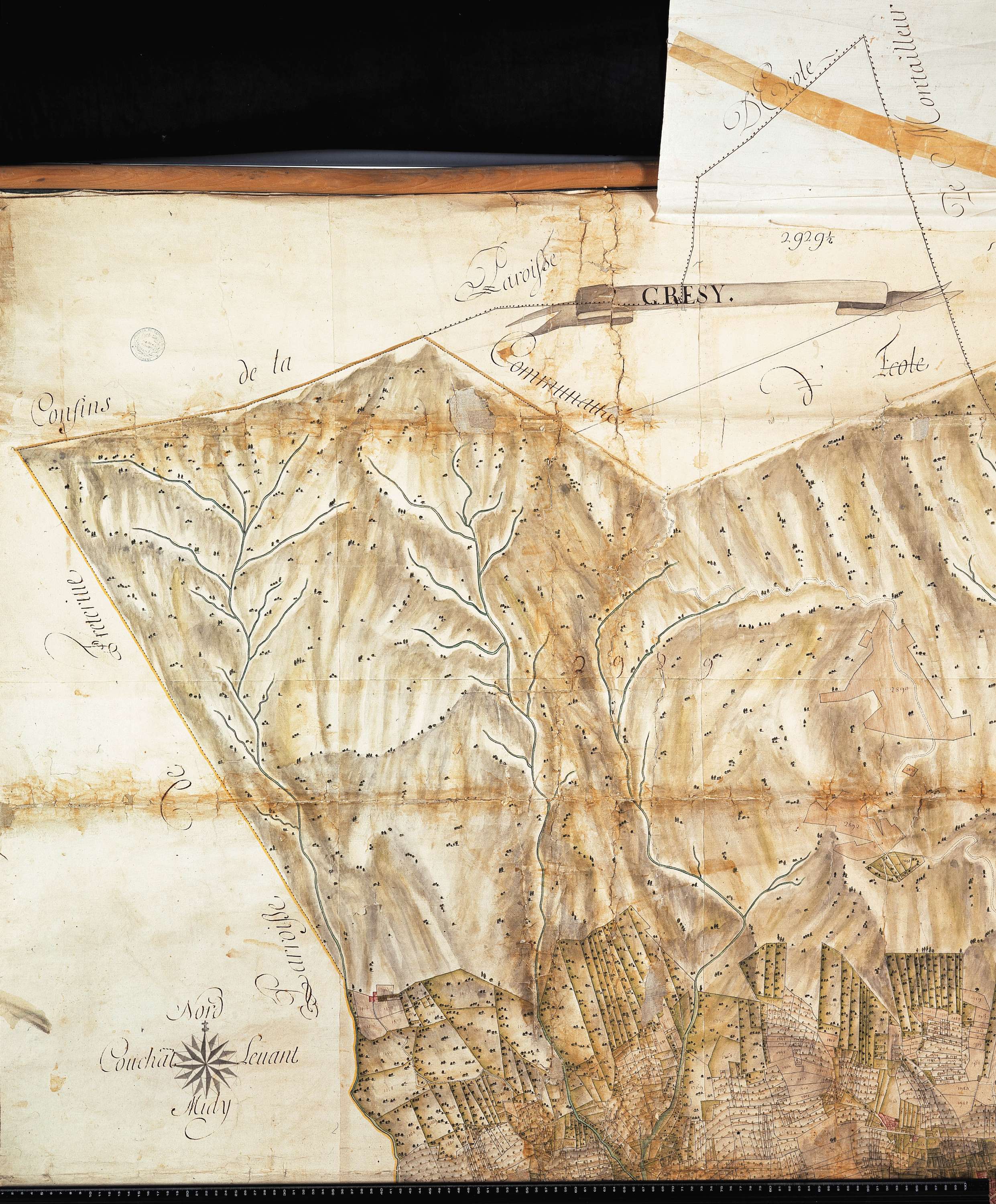 Grésy-sur-Isère - Copie de la mappe originale (plan cadastral) de la commune de Grézy-sur-Isère. Signée Cocelli, directeur de la péréquation.