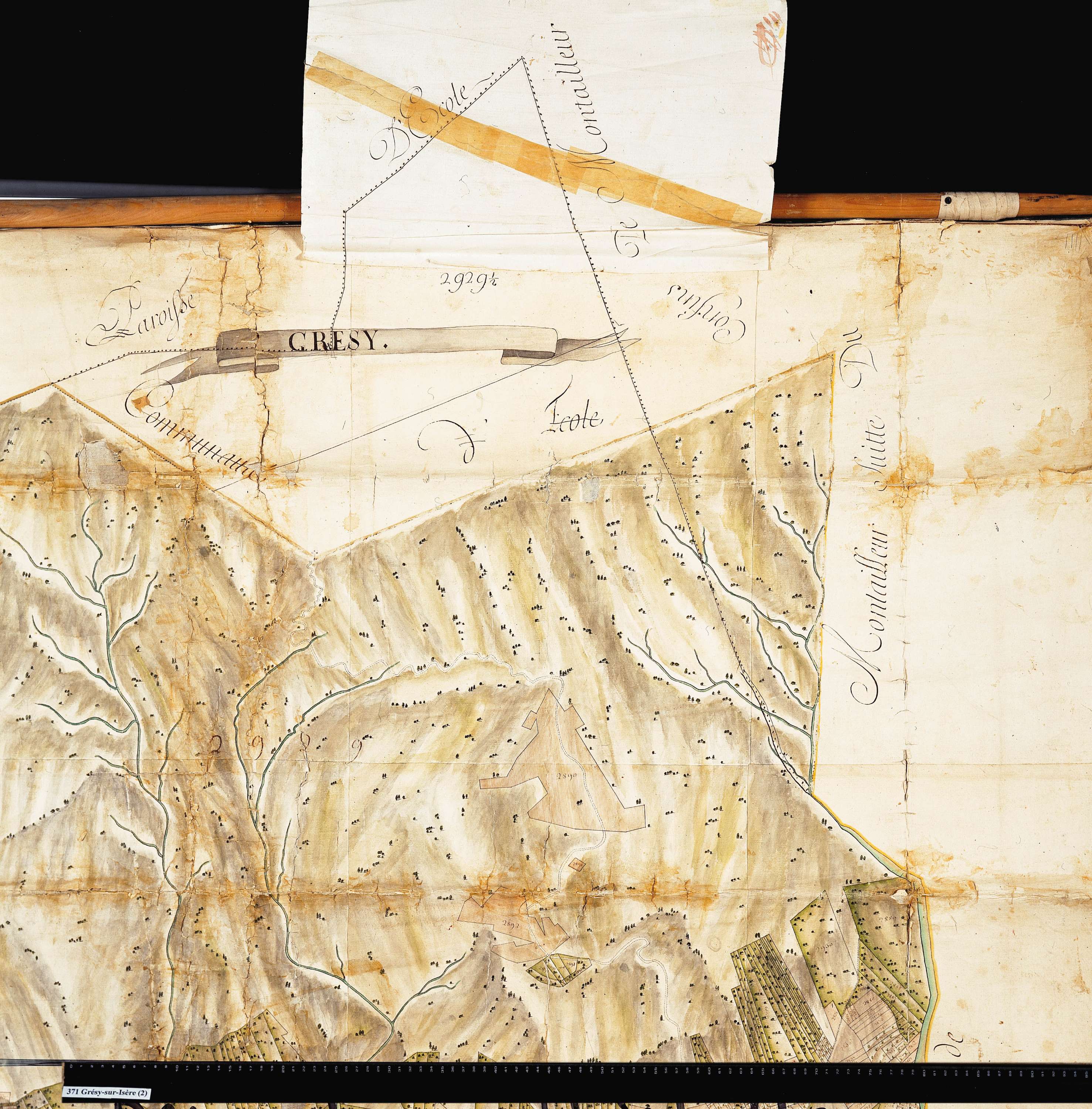 Grésy-sur-Isère - Copie de la mappe originale (plan cadastral) de la commune de Grézy-sur-Isère. Signée Cocelli, directeur de la péréquation.