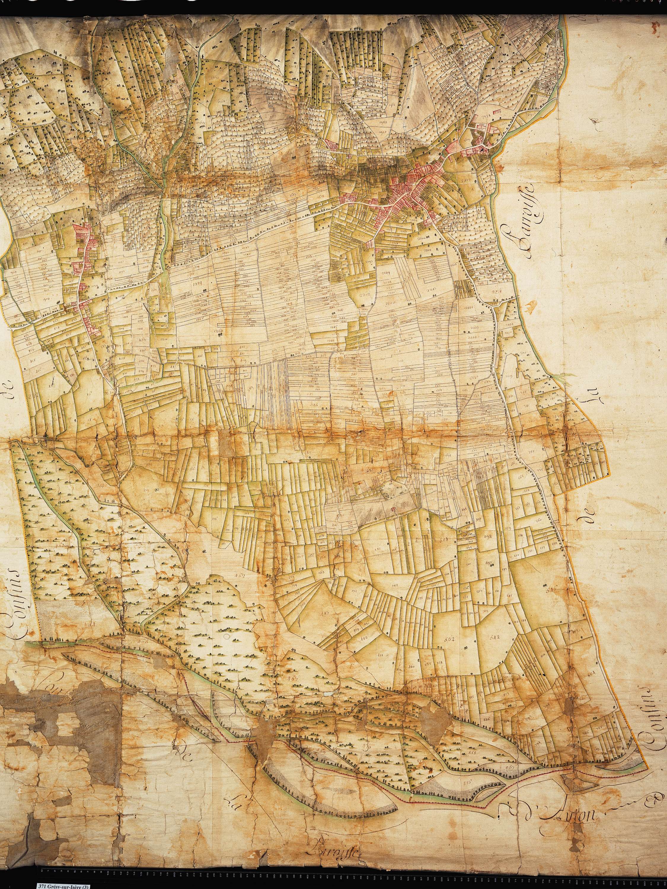 Grésy-sur-Isère - Copie de la mappe originale (plan cadastral) de la commune de Grézy-sur-Isère. Signée Cocelli, directeur de la péréquation.