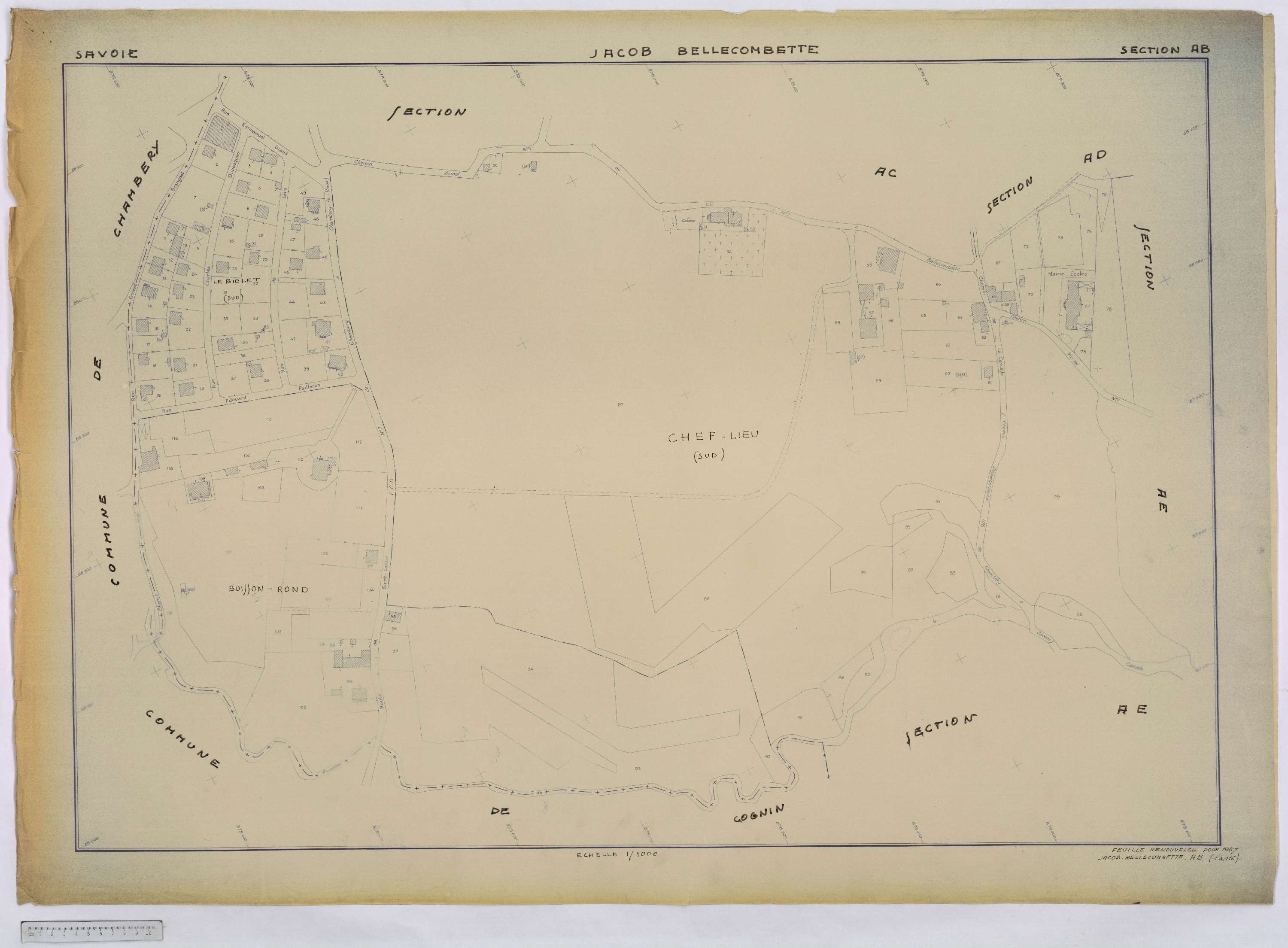 Jacob-Bellecombette - Cadastre remembré (1957-1958).