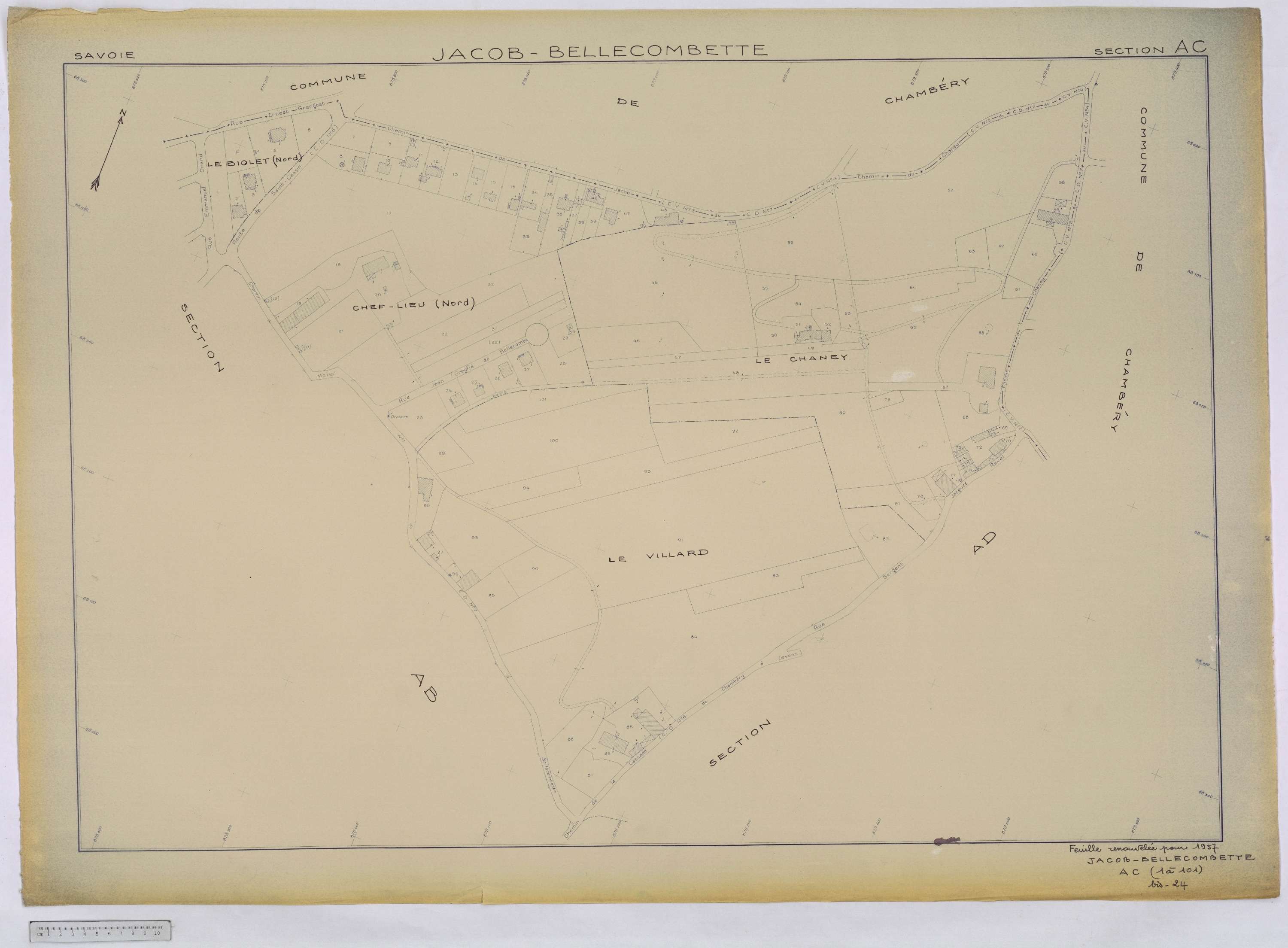 Jacob-Bellecombette - Cadastre remembré (1957-1958).