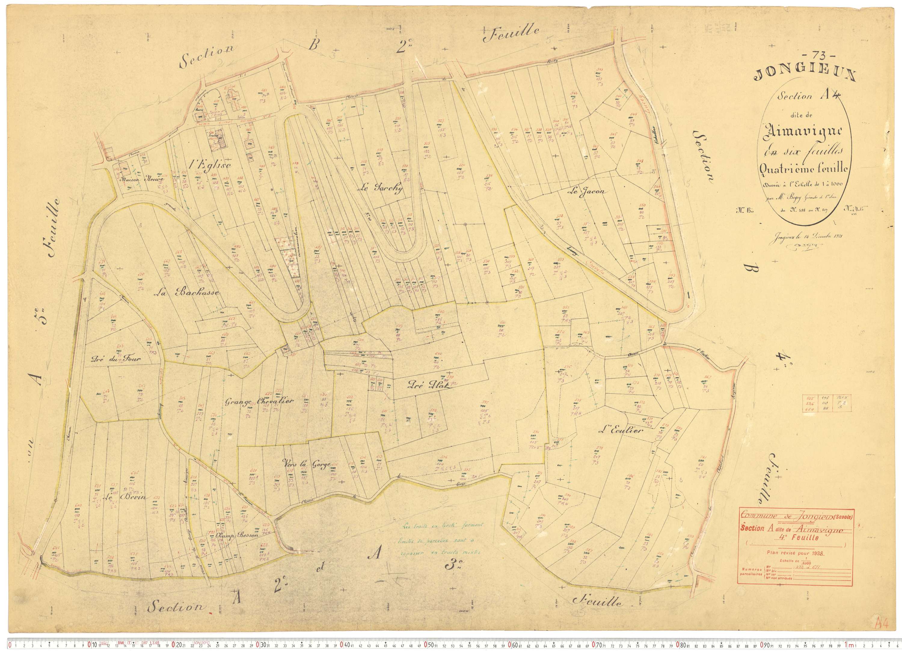 Jongieux - Cadastre rénové, version de travail (1938).