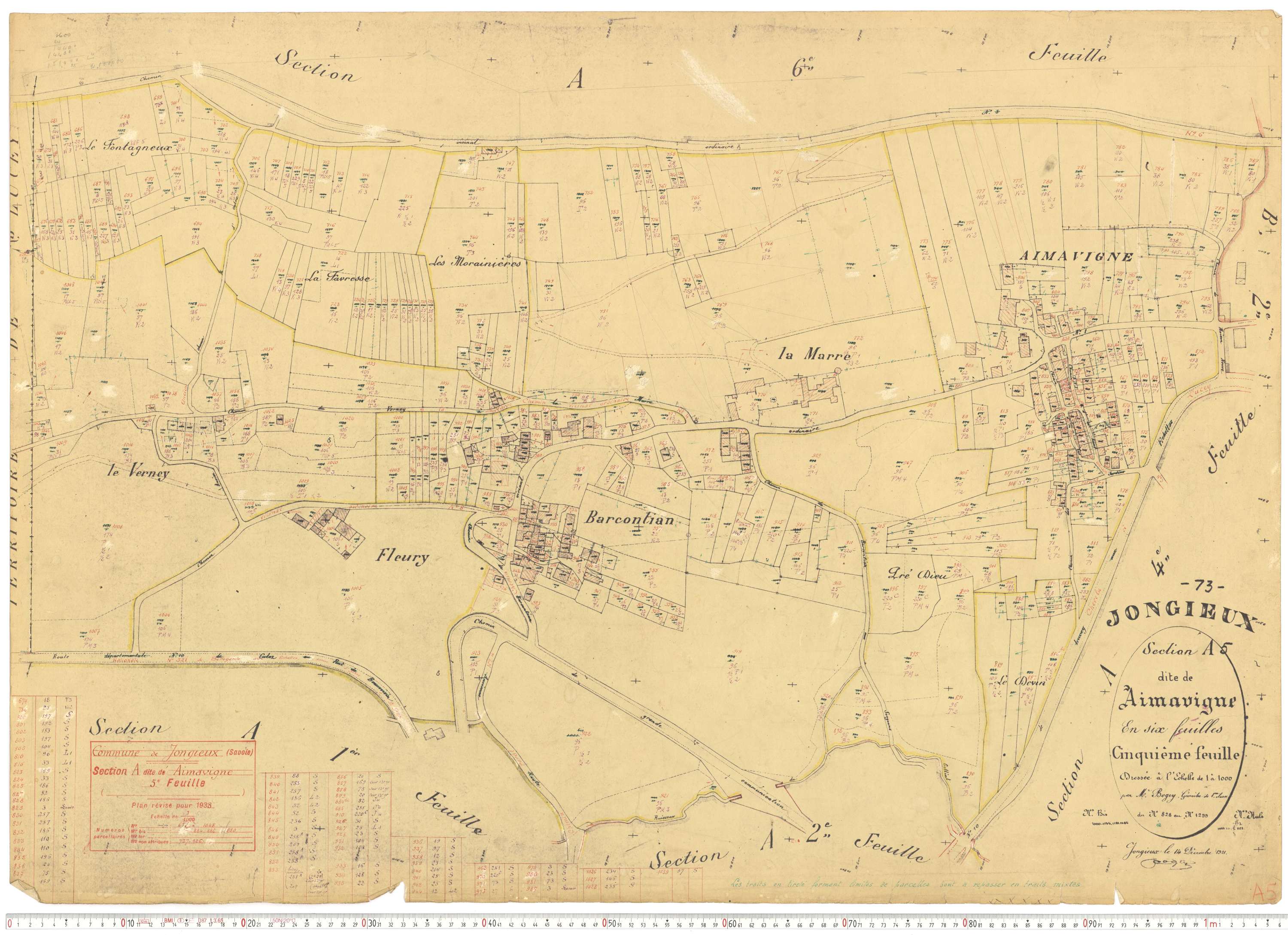 Jongieux - Cadastre rénové, version de travail (1938).