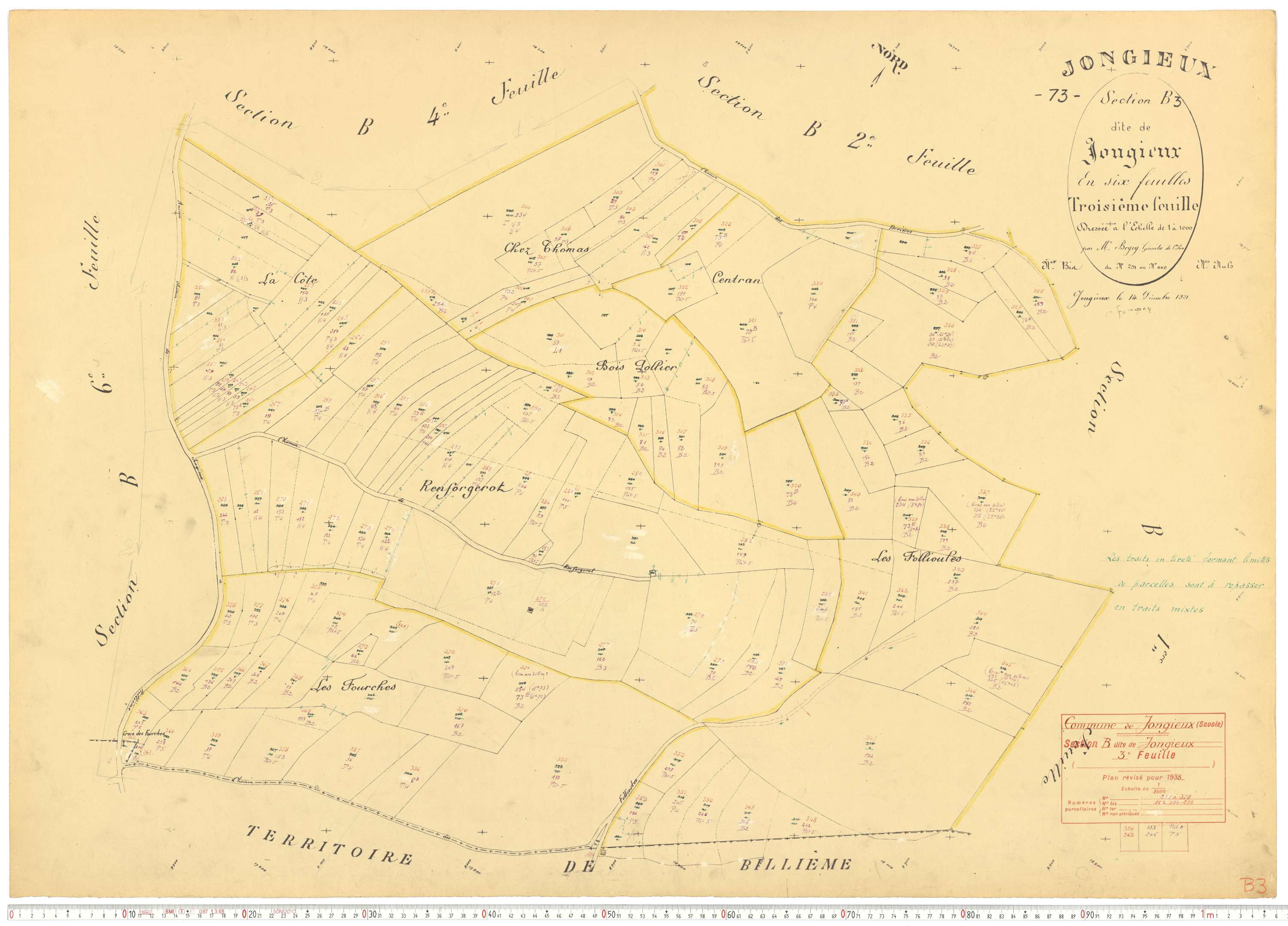 Jongieux - Cadastre rénové, version de travail (1938).