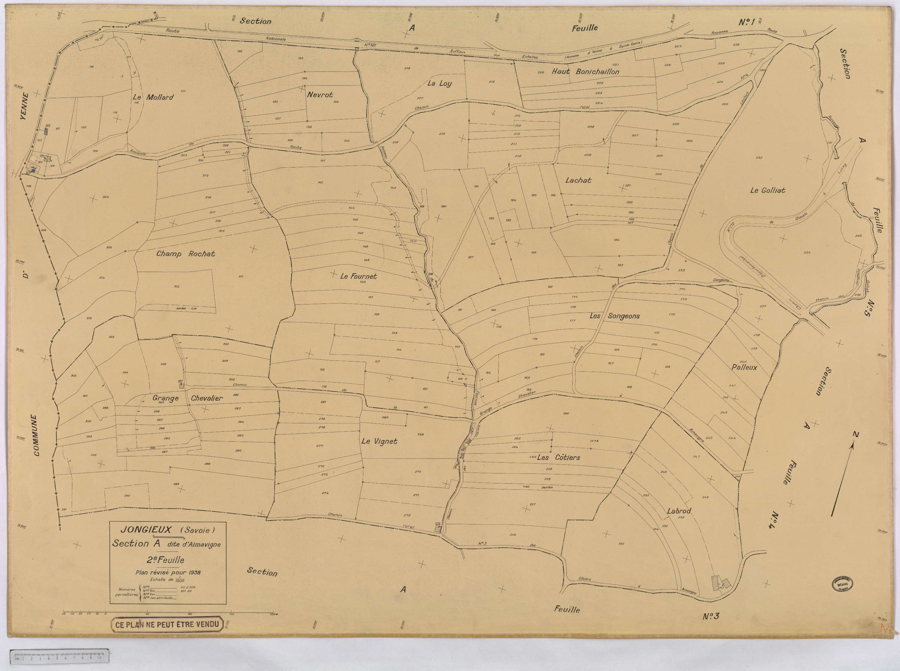 Jongieux - Cadastre rénové, version définitive (1938).