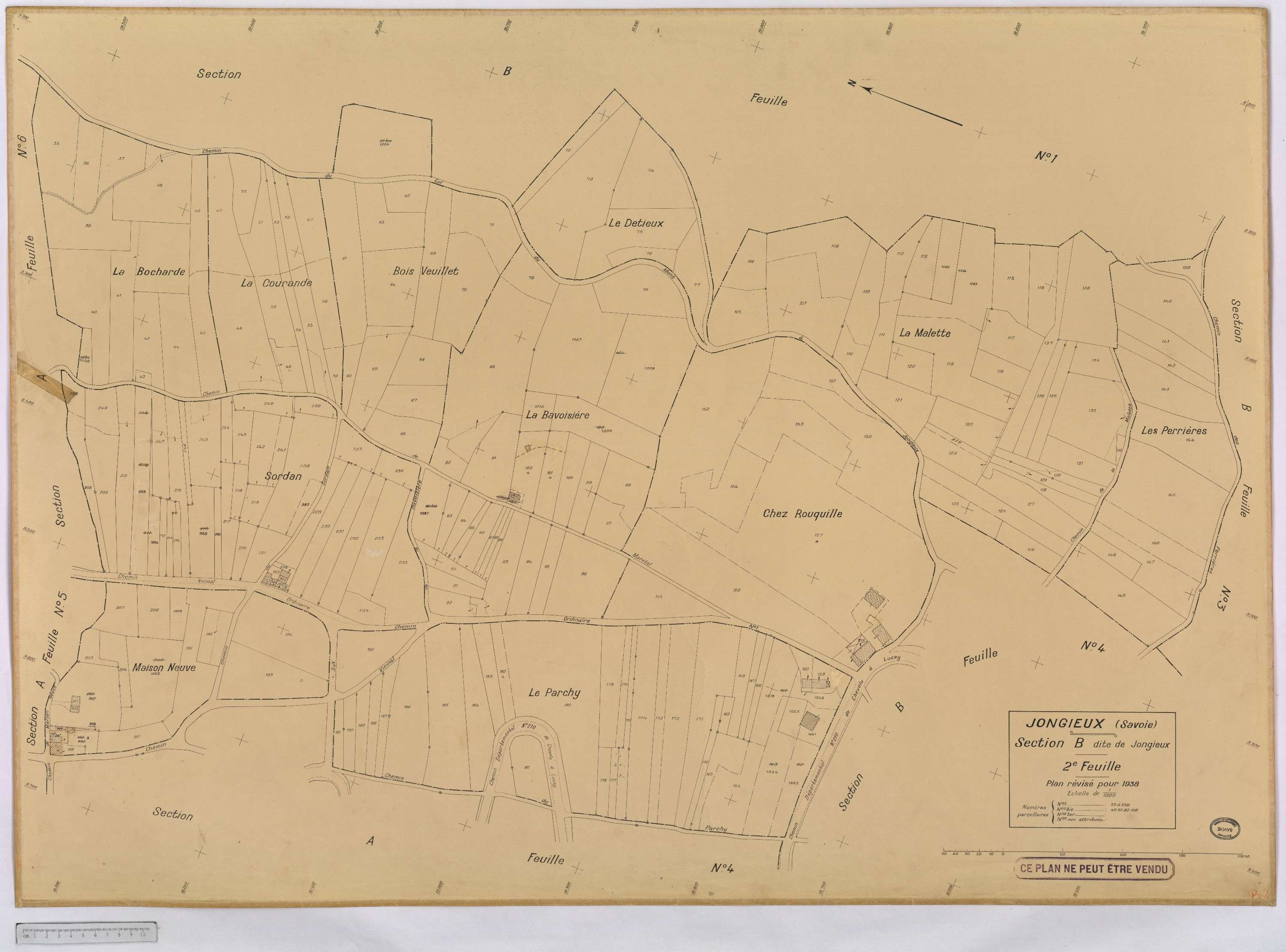 Jongieux - Cadastre rénové, version définitive (1938).