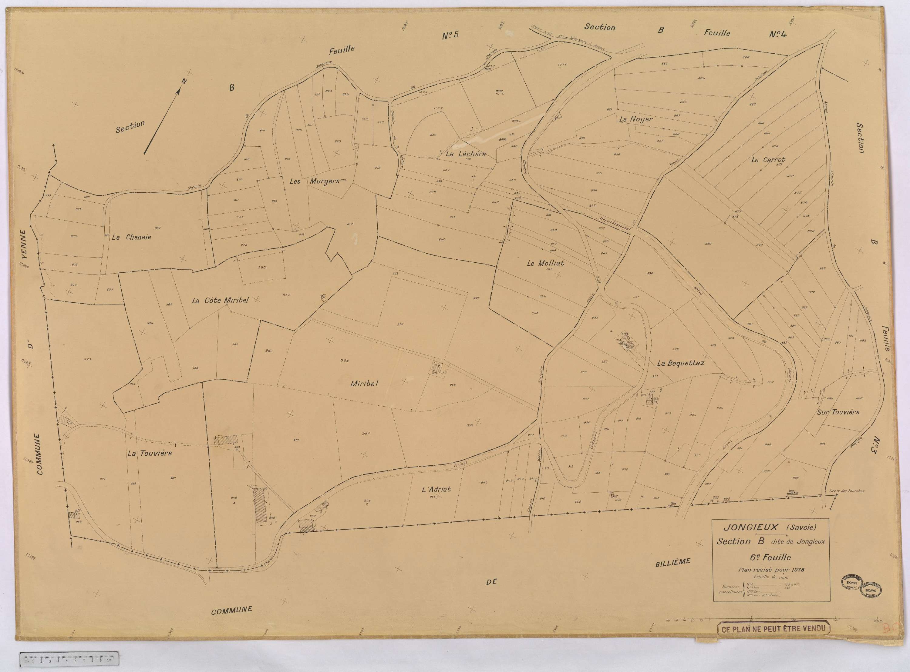 Jongieux - Cadastre rénové, version définitive (1938).