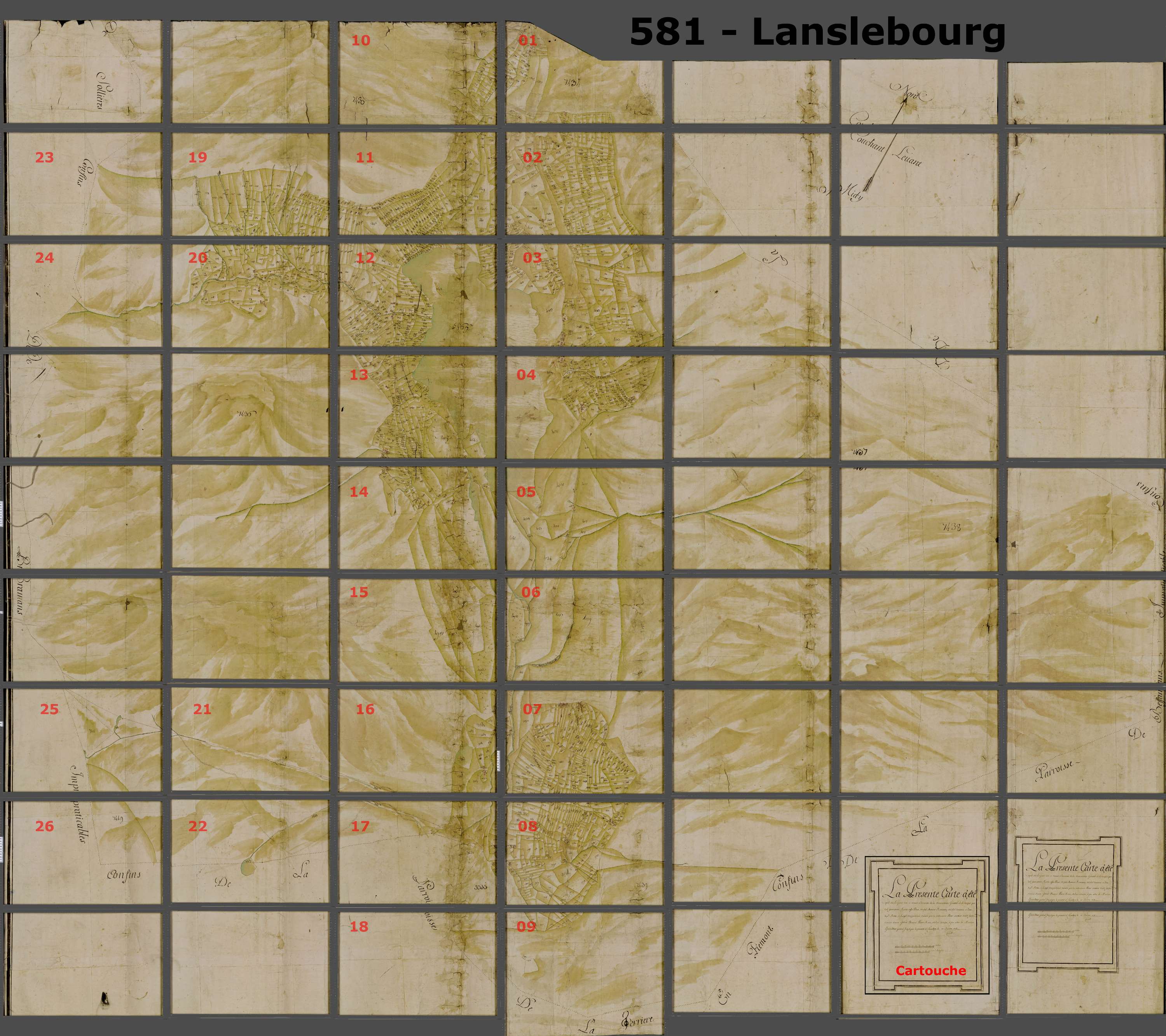 Lanslebourg-Mont-Cenis - Copie de la mappe originale (plan cadastral) de la commune de Lanslebourg. Signée Cocelli, directeur du bureau de la péréquation.