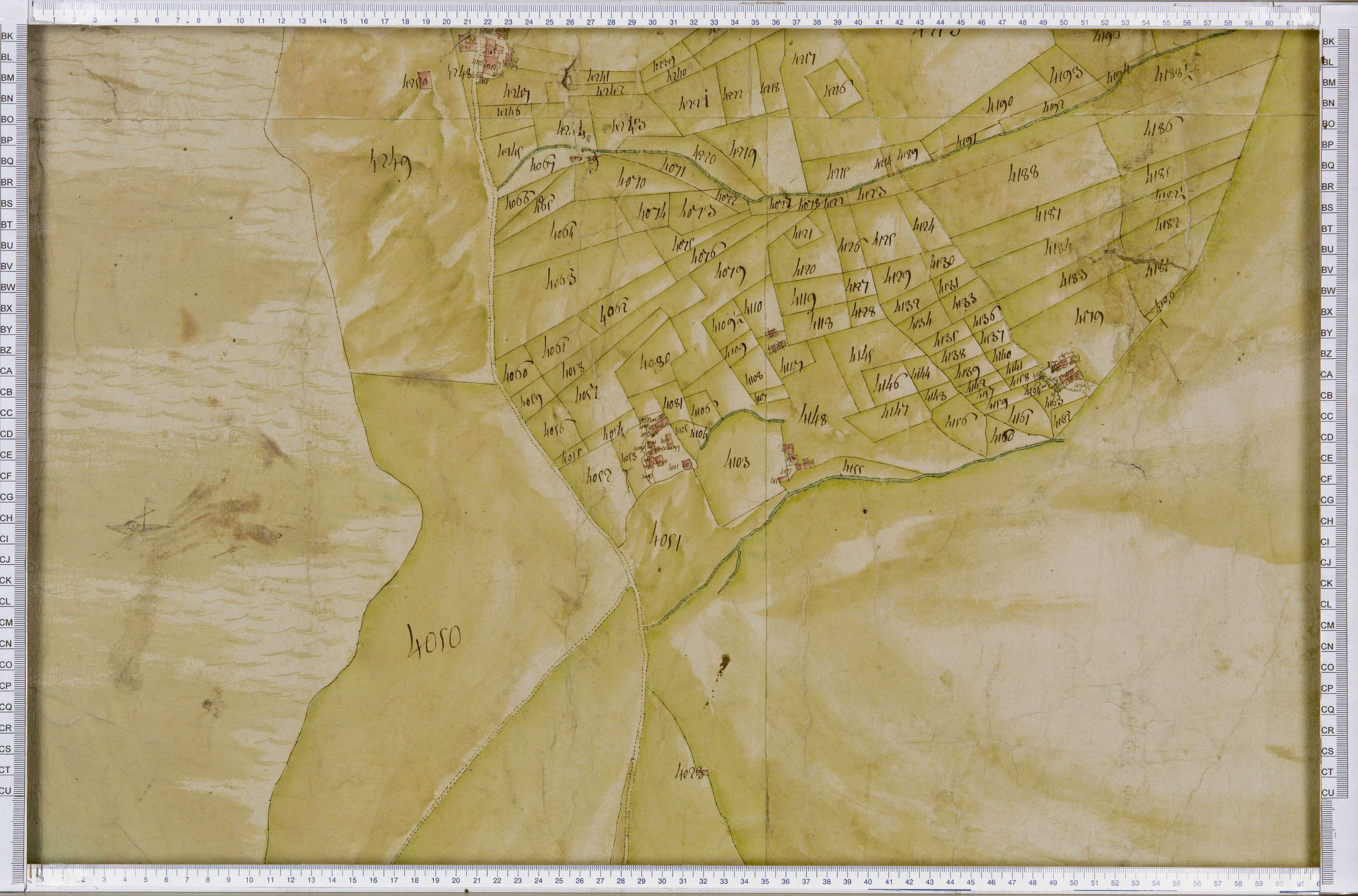 Lanslebourg-Mont-Cenis - Copie de la mappe originale (plan cadastral) de la commune de Lanslebourg. Signée Cocelli, directeur du bureau de la péréquation.