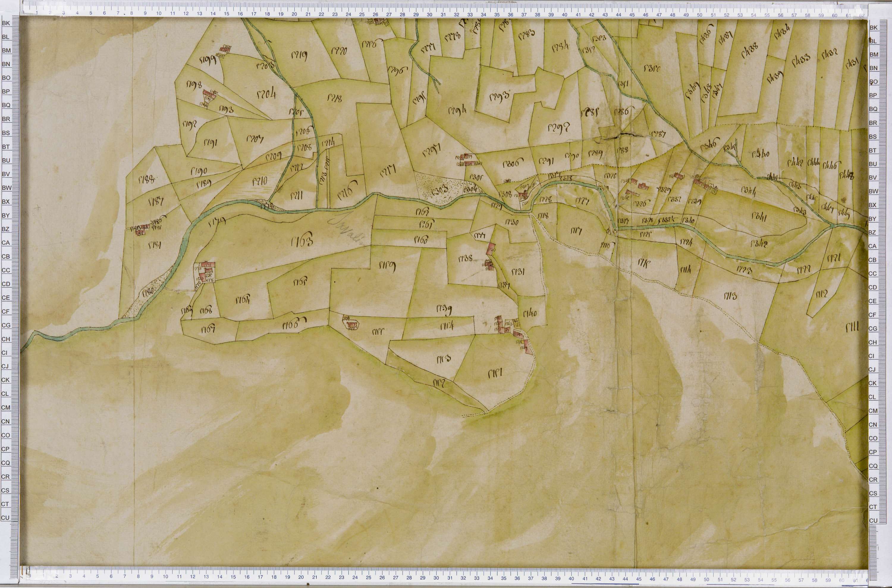 Lanslebourg-Mont-Cenis - Copie de la mappe originale (plan cadastral) de la commune de Lanslebourg. Signée Cocelli, directeur du bureau de la péréquation.