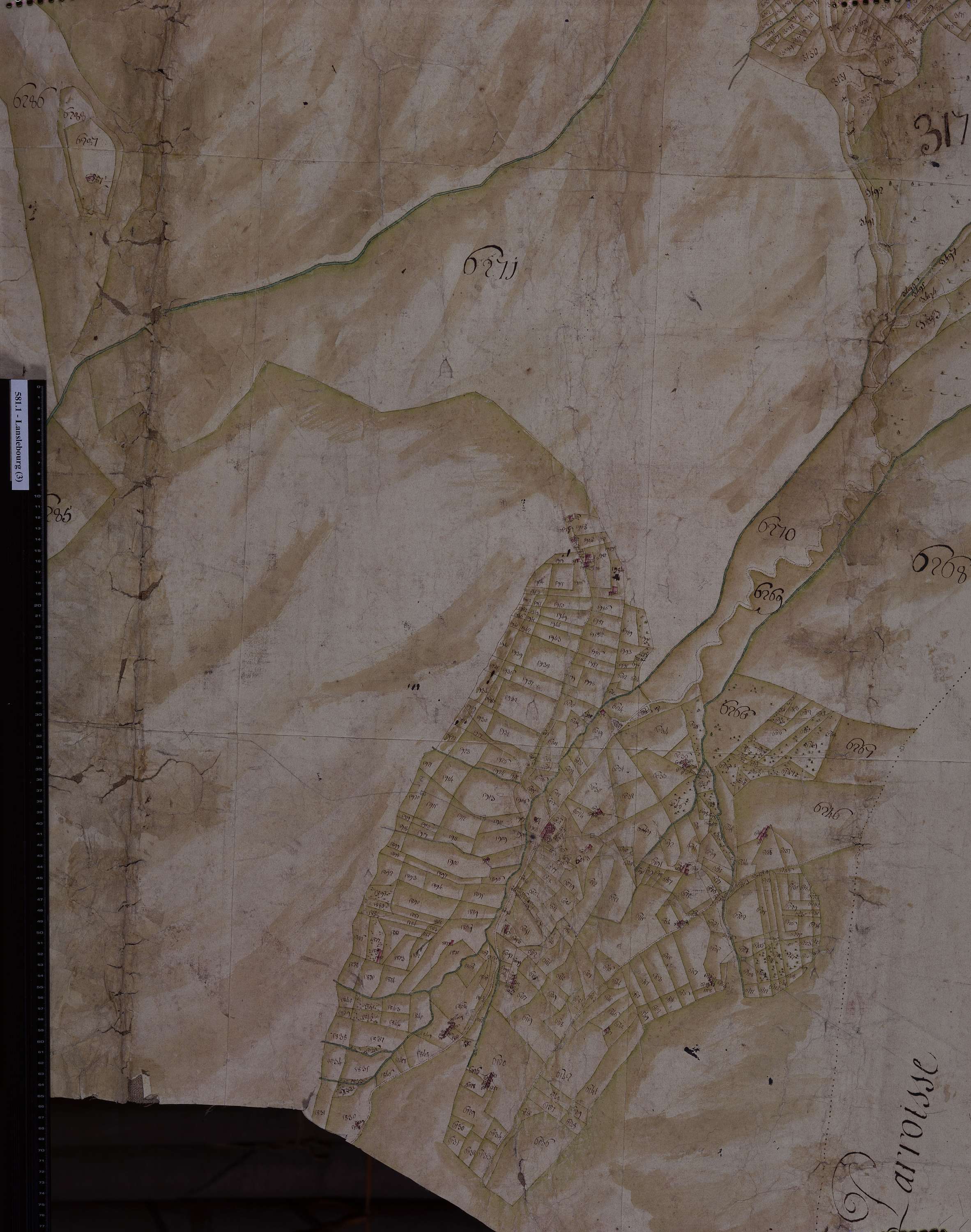 Lanslebourg-Mont-Cenis - Copie de la mappe originale (plan cadastral) de la commune de Lanslebourg. Signée Cocelli, directeur du bureau de la péréquation.
