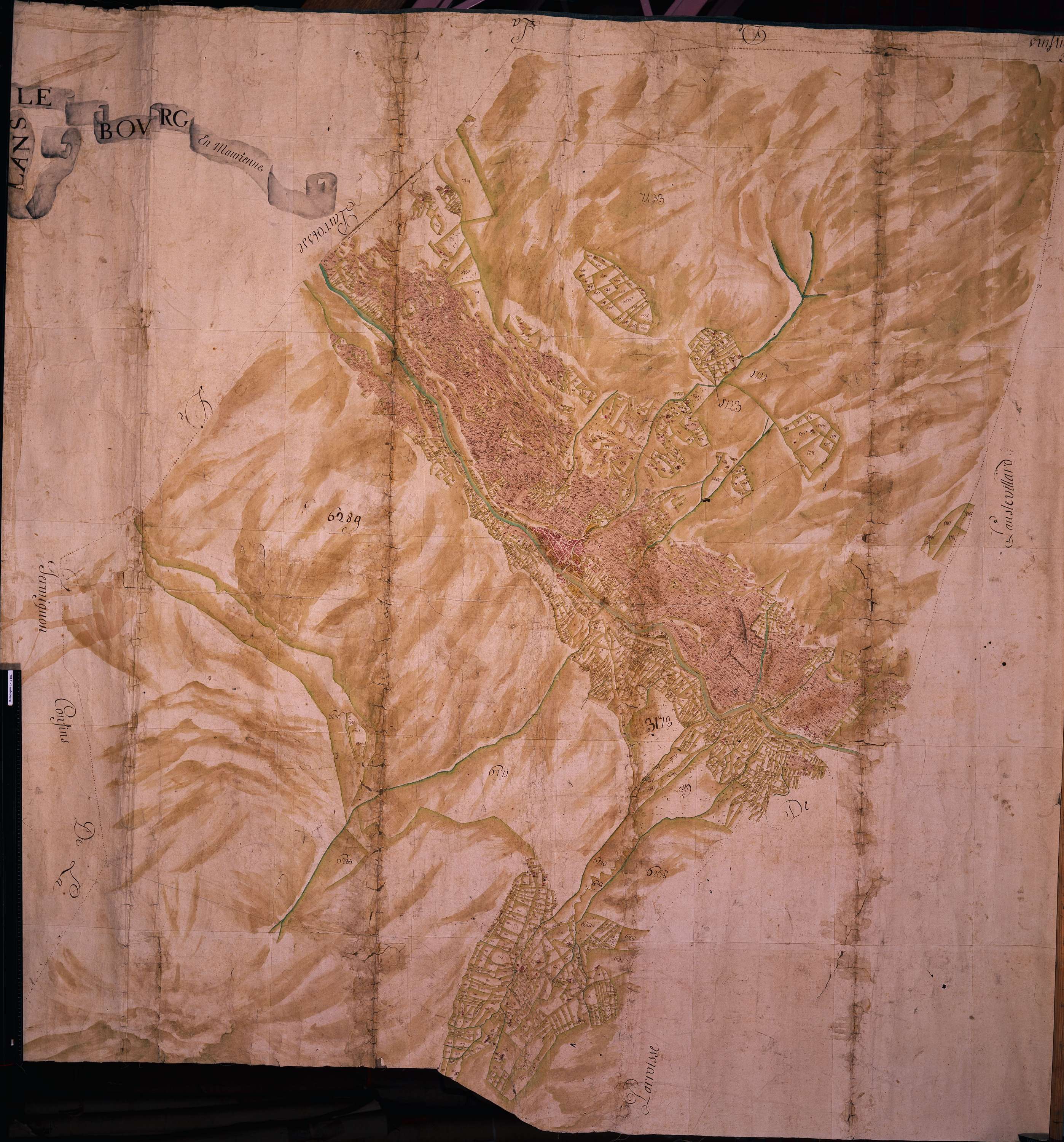 Lanslebourg-Mont-Cenis - Copie de la mappe originale (plan cadastral) de la commune de Lanslebourg. Signée Cocelli, directeur du bureau de la péréquation.