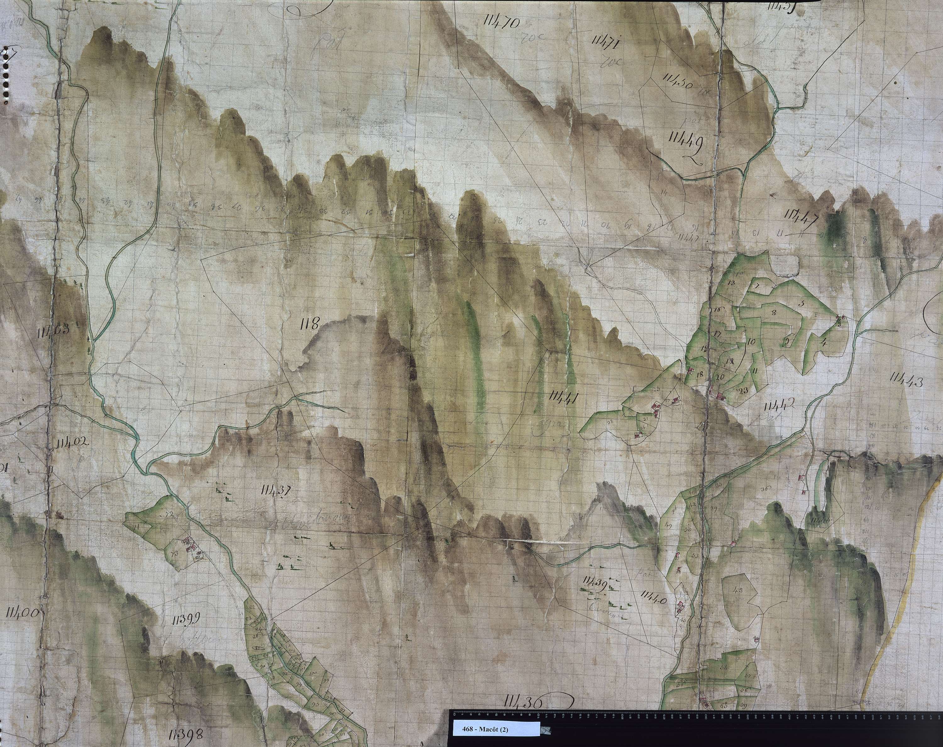 Mâcot-la-Plagne - Copie de la mappe originale (plan cadastral) de la commune de Macot. Signée Cocelli, directeur de la péréquation.