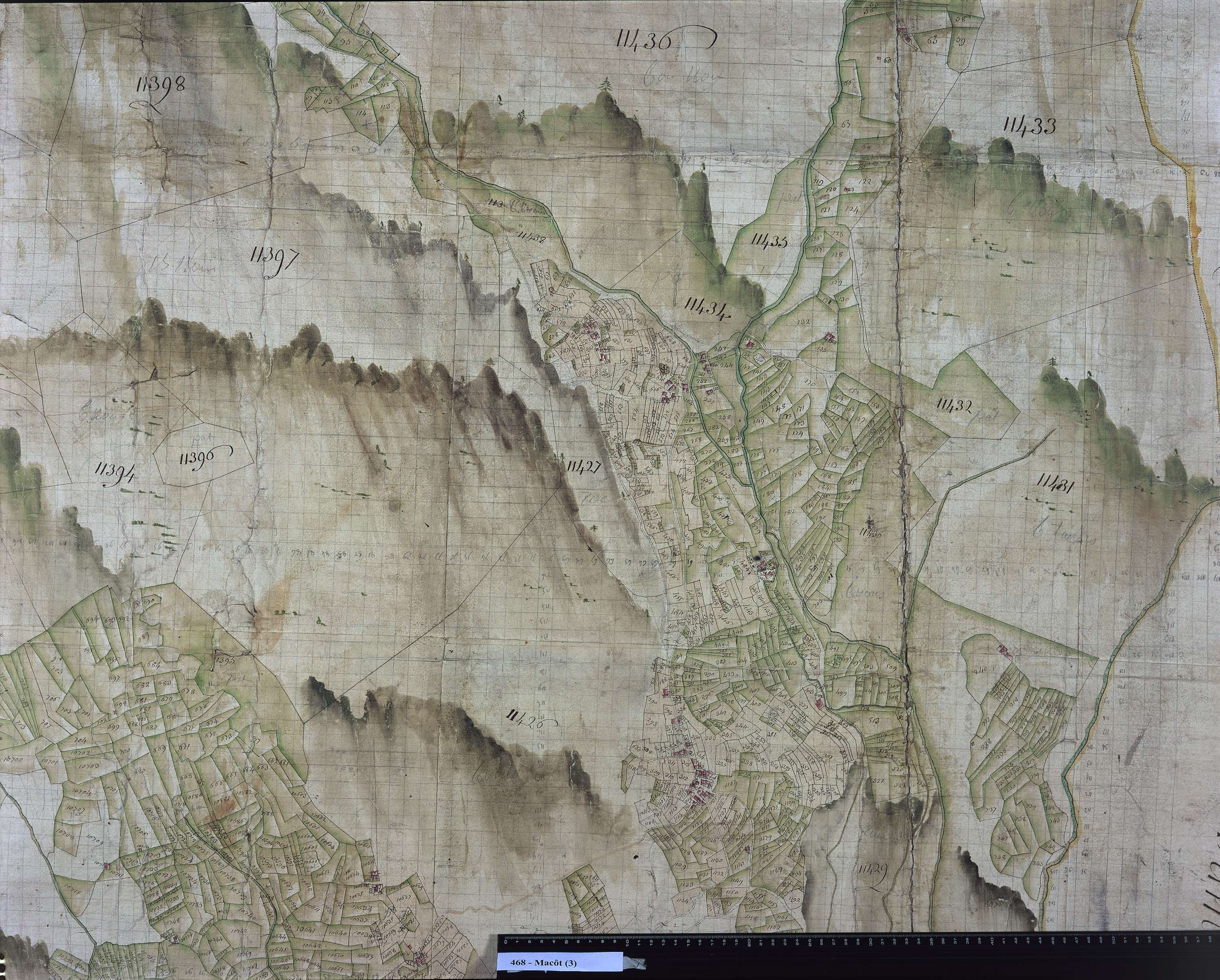 Mâcot-la-Plagne - Copie de la mappe originale (plan cadastral) de la commune de Macot. Signée Cocelli, directeur de la péréquation.