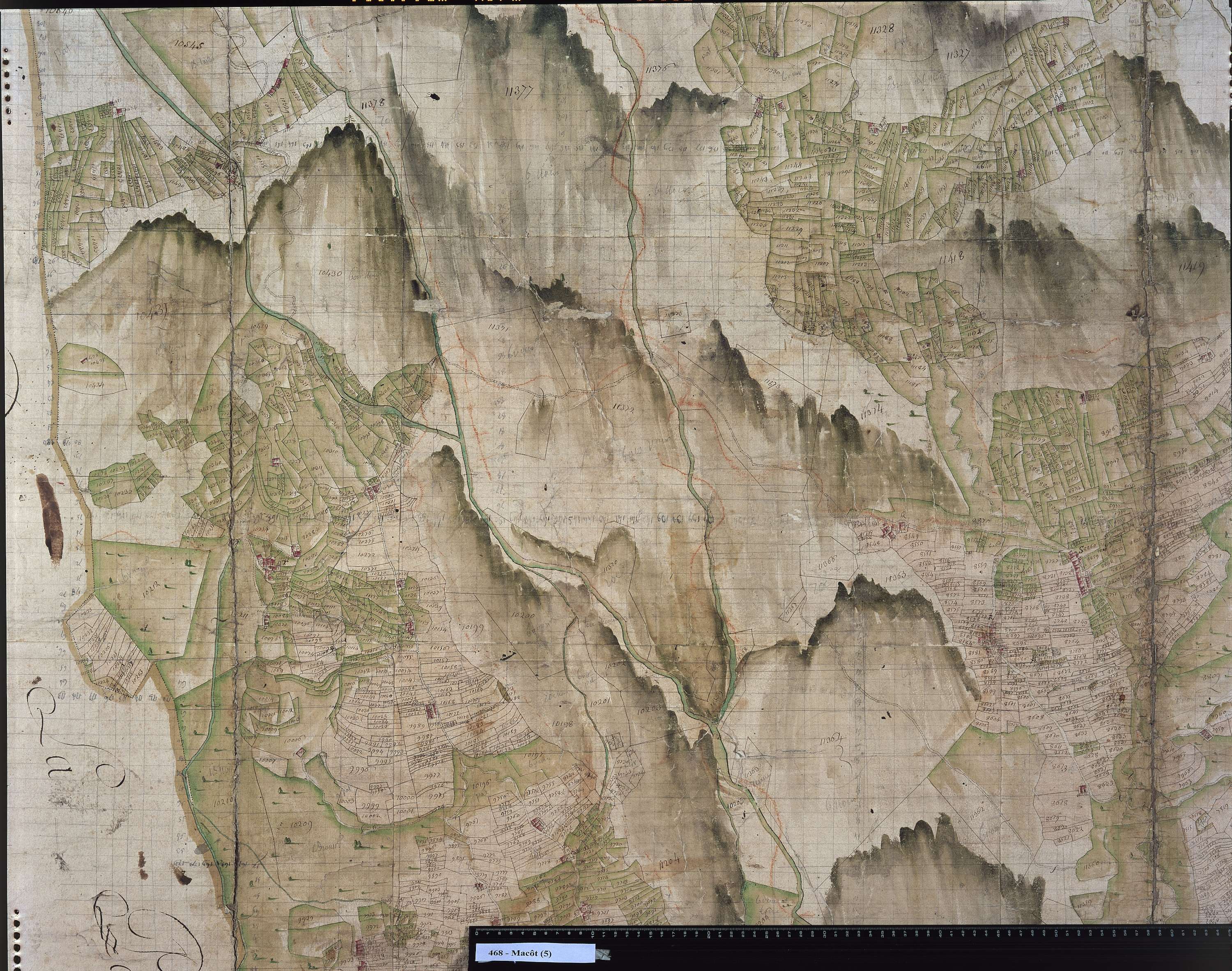 Mâcot-la-Plagne - Copie de la mappe originale (plan cadastral) de la commune de Macot. Signée Cocelli, directeur de la péréquation.