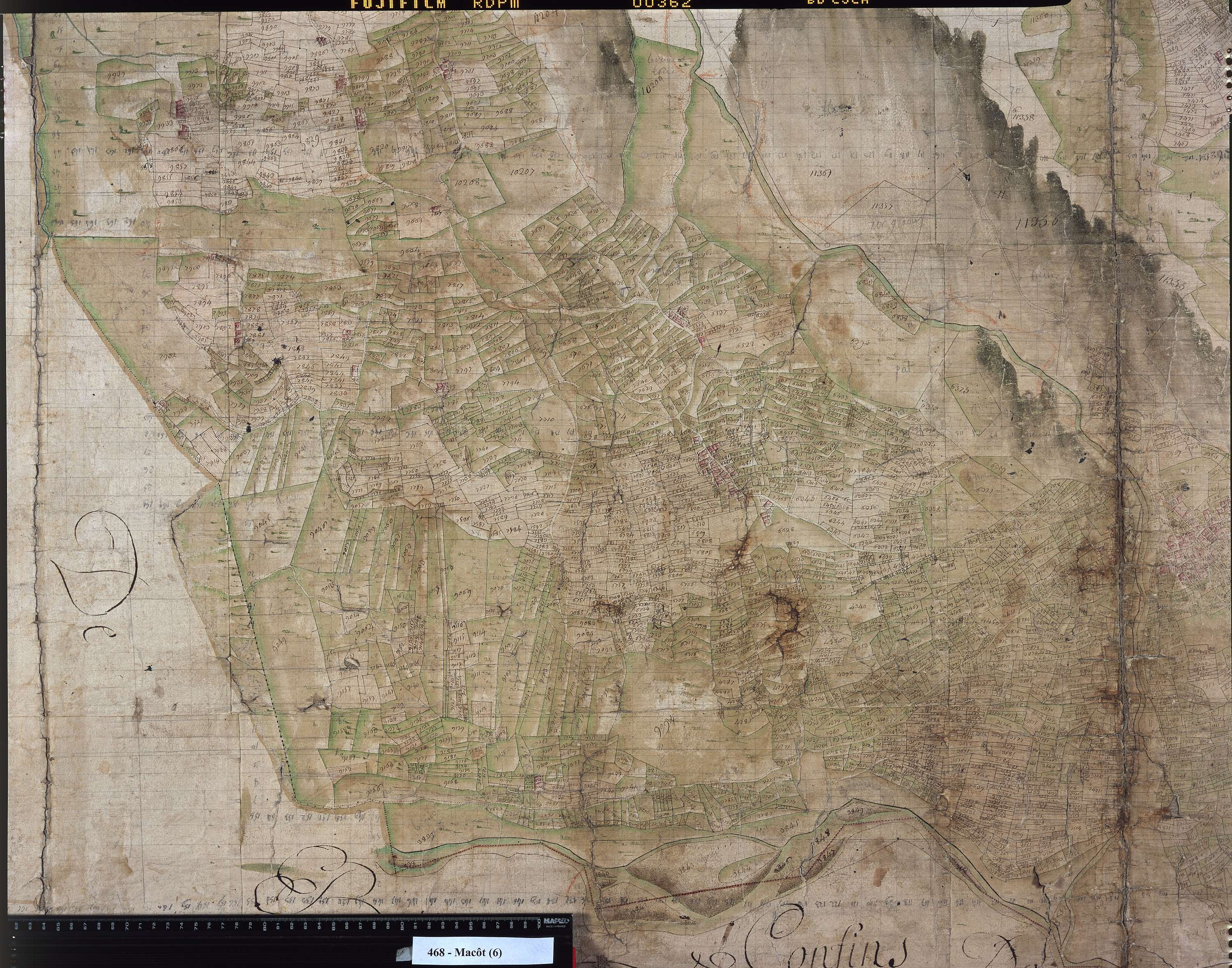 Mâcot-la-Plagne - Copie de la mappe originale (plan cadastral) de la commune de Macot. Signée Cocelli, directeur de la péréquation.