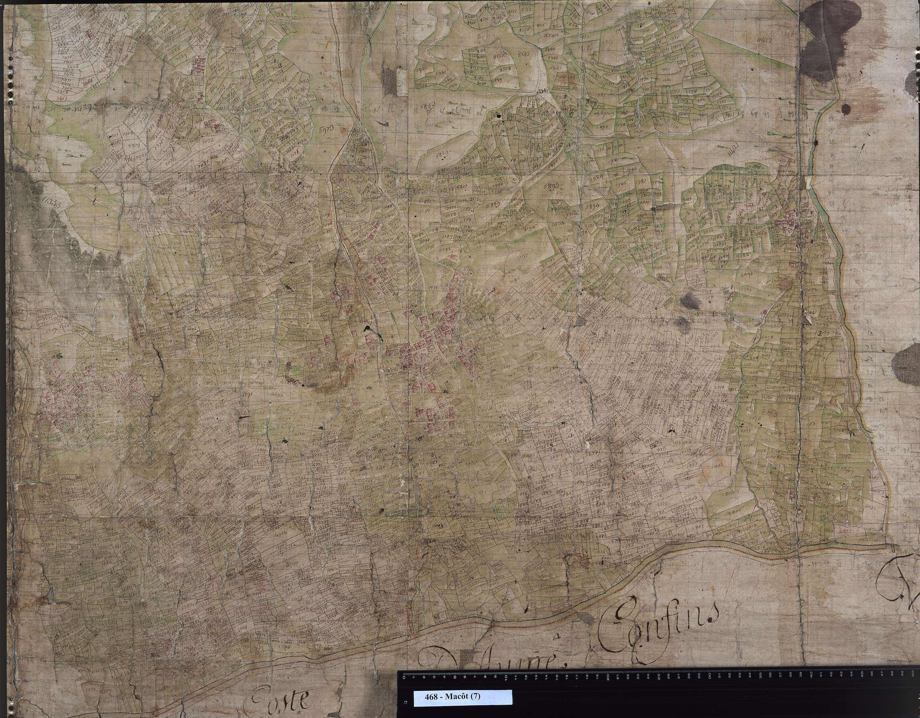 Mâcot-la-Plagne - Copie de la mappe originale (plan cadastral) de la commune de Macot. Signée Cocelli, directeur de la péréquation.