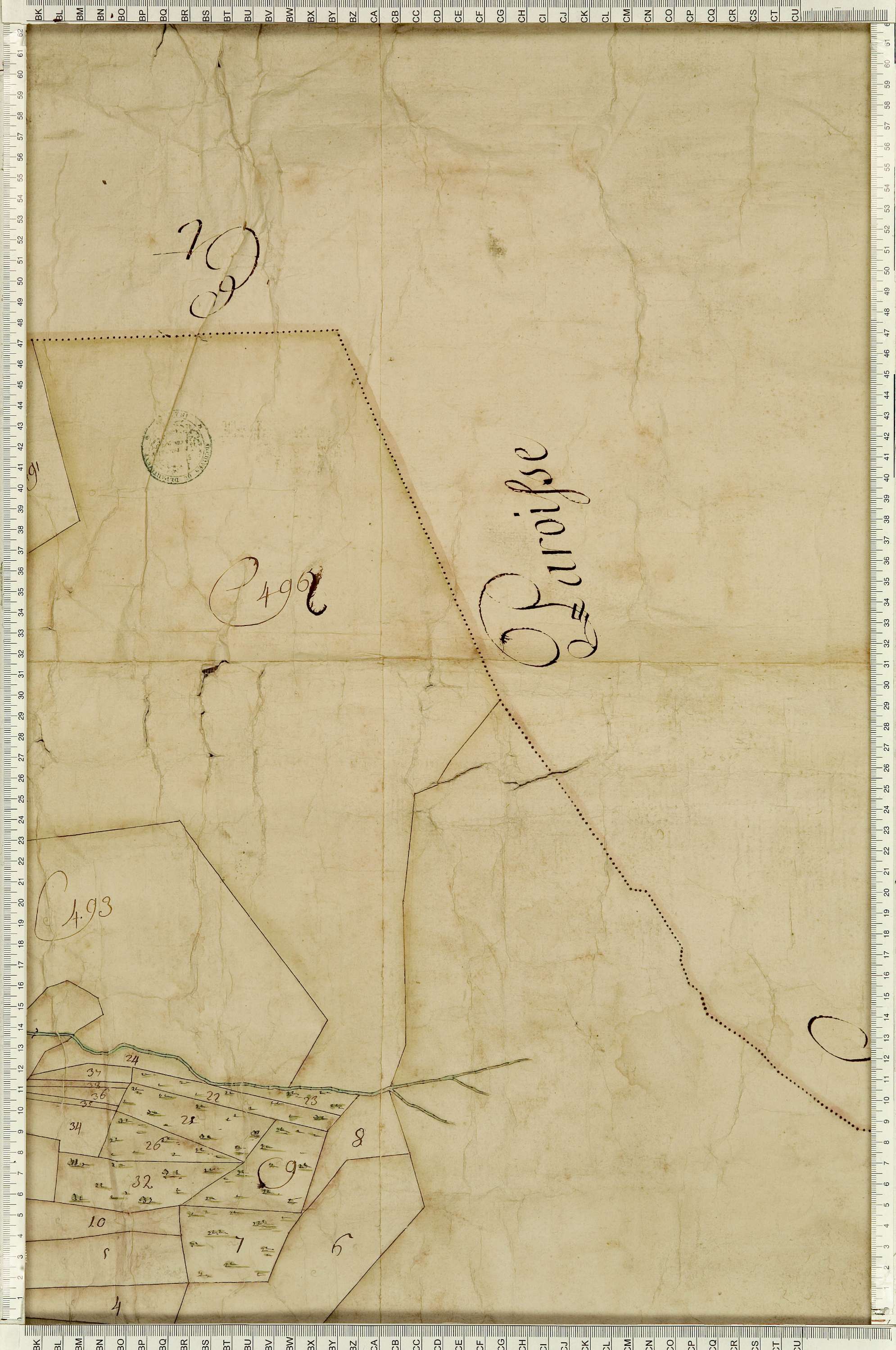 Montaimont - Copie de la mappe originale (plan cadastral) de la commune de Montaymont. Signée Cocelli, directeur de la péréquation générale.