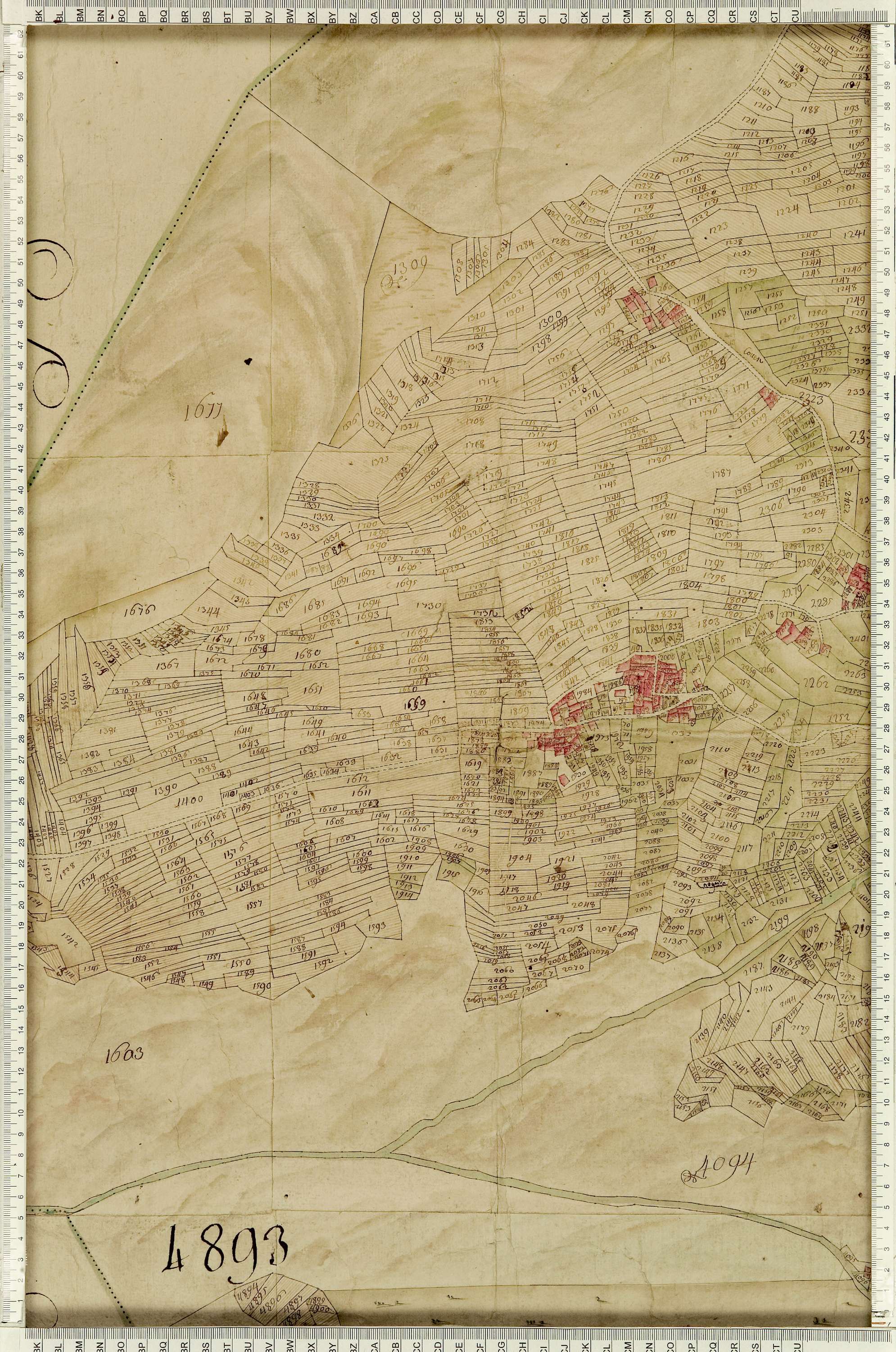 Montaimont - Copie de la mappe originale (plan cadastral) de la commune de Montaymont. Signée Cocelli, directeur de la péréquation générale.