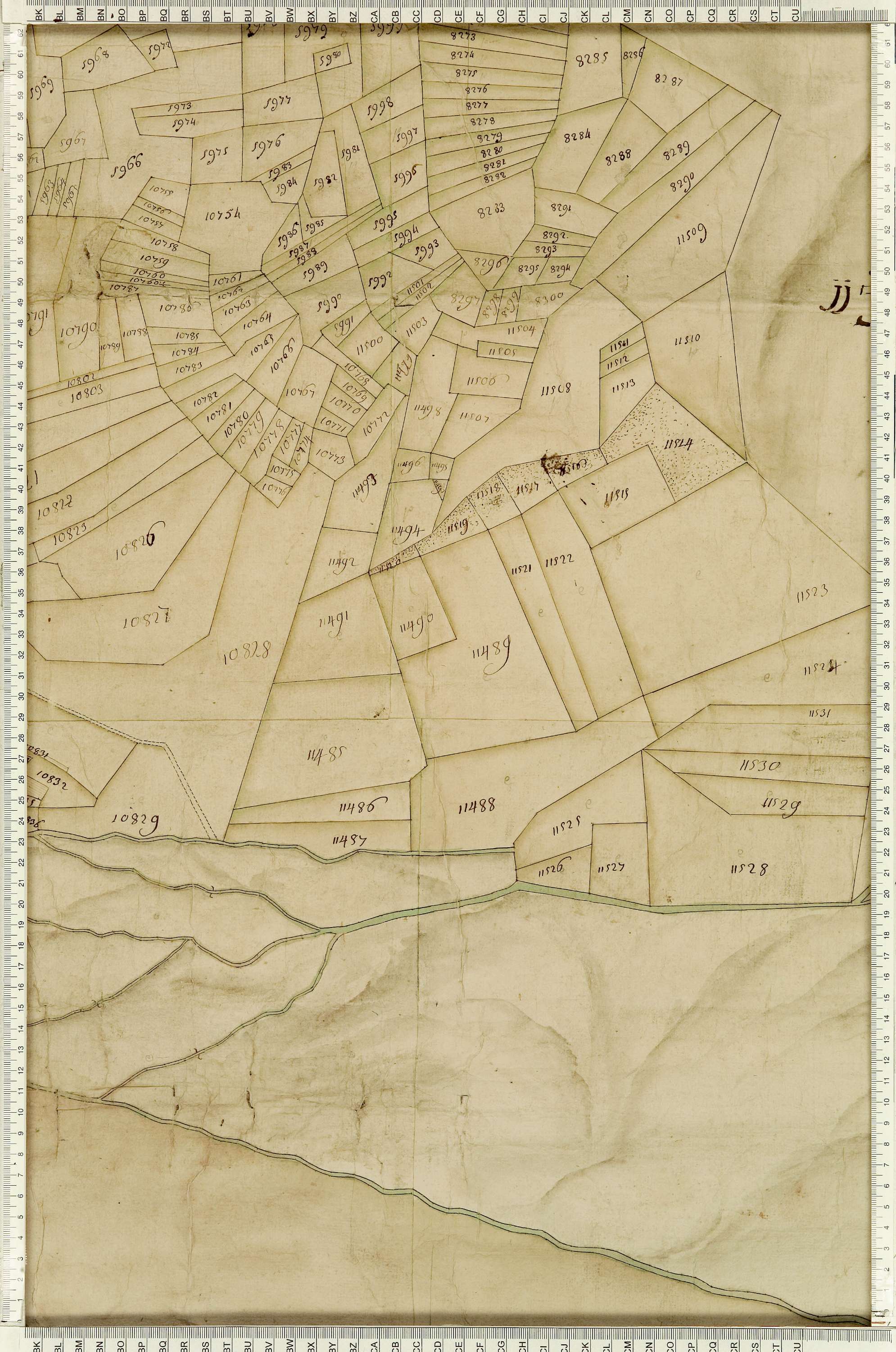 Montaimont - Copie de la mappe originale (plan cadastral) de la commune de Montaymont. Signée Cocelli, directeur de la péréquation générale.