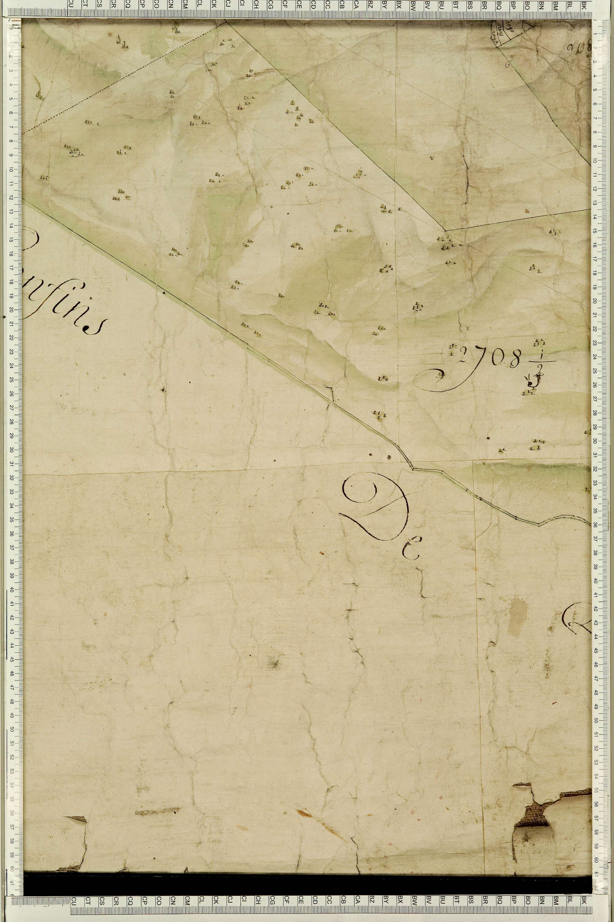 Montgellafrey - Copie de la mappe originale (plan cadastral) de la commune de Montgelafrey, dans lequel sont figurées et numérotées les 6451 parcelles qui composent le territoire de la commune. - Signé Cocelli, directeur de la péréquation générale. (La ma