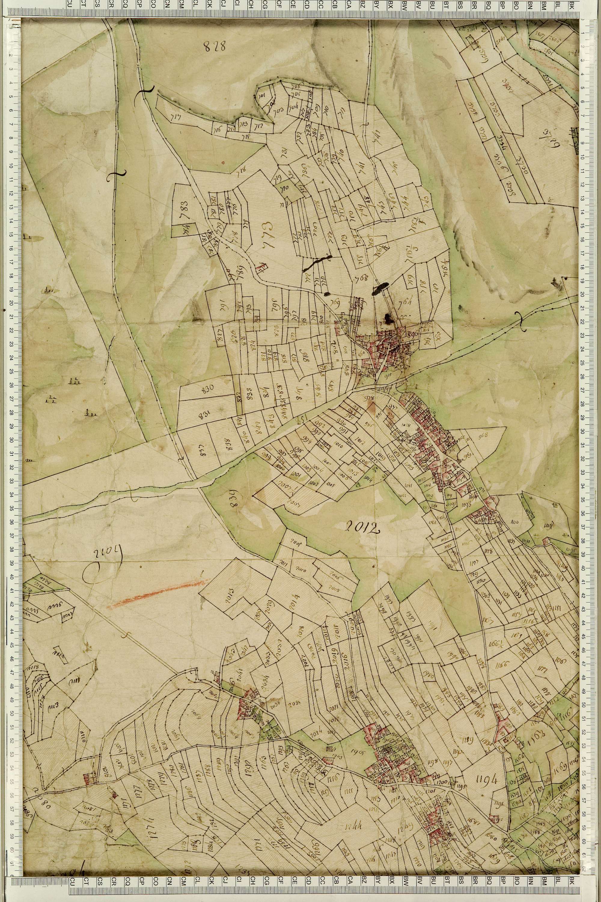 Montgellafrey - Copie de la mappe originale (plan cadastral) de la commune de Montgelafrey, dans lequel sont figurées et numérotées les 6451 parcelles qui composent le territoire de la commune. - Signé Cocelli, directeur de la péréquation générale. (La ma