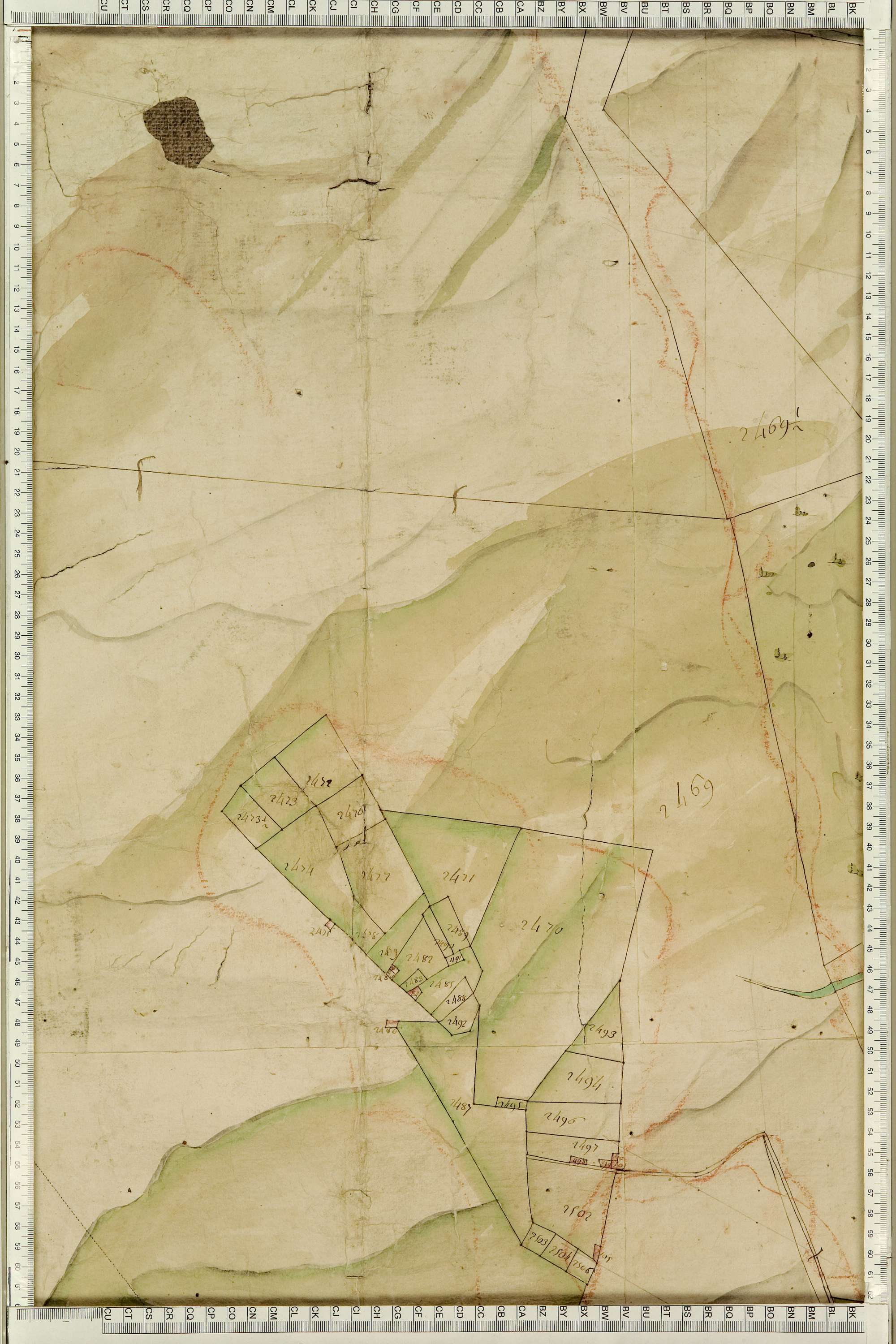 Montgellafrey - Copie de la mappe originale (plan cadastral) de la commune de Montgelafrey, dans lequel sont figurées et numérotées les 6451 parcelles qui composent le territoire de la commune. - Signé Cocelli, directeur de la péréquation générale. (La ma