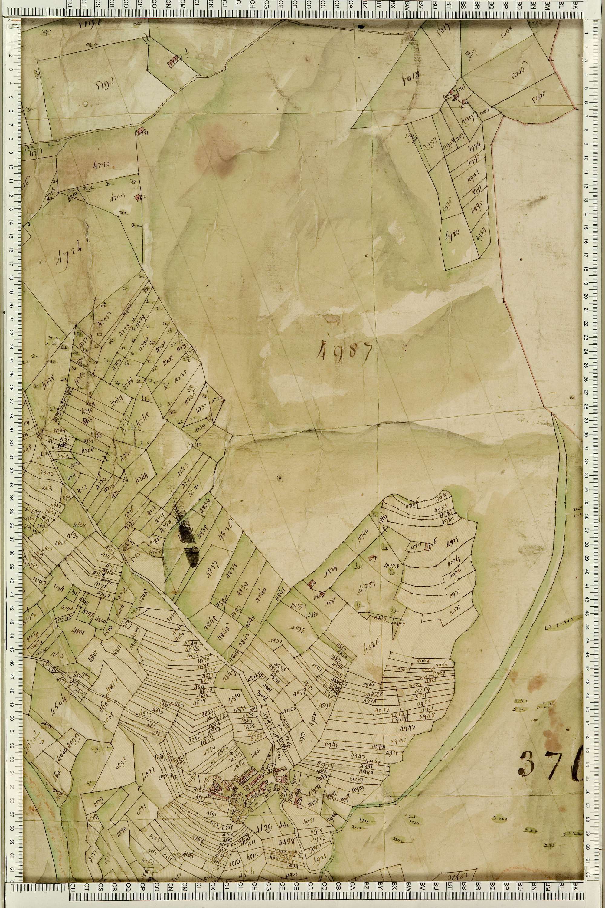 Montgellafrey - Copie de la mappe originale (plan cadastral) de la commune de Montgelafrey, dans lequel sont figurées et numérotées les 6451 parcelles qui composent le territoire de la commune. - Signé Cocelli, directeur de la péréquation générale. (La ma
