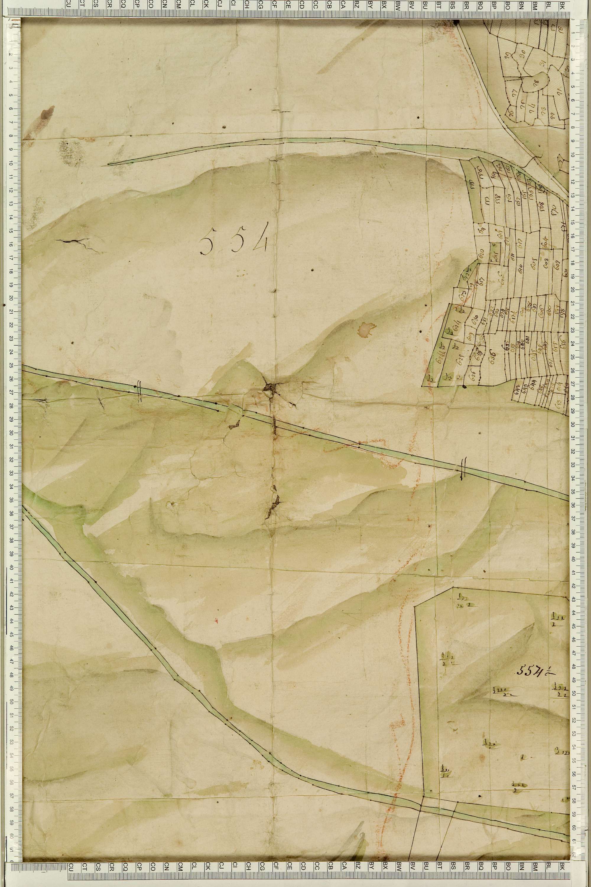 Montgellafrey - Copie de la mappe originale (plan cadastral) de la commune de Montgelafrey, dans lequel sont figurées et numérotées les 6451 parcelles qui composent le territoire de la commune. - Signé Cocelli, directeur de la péréquation générale. (La ma