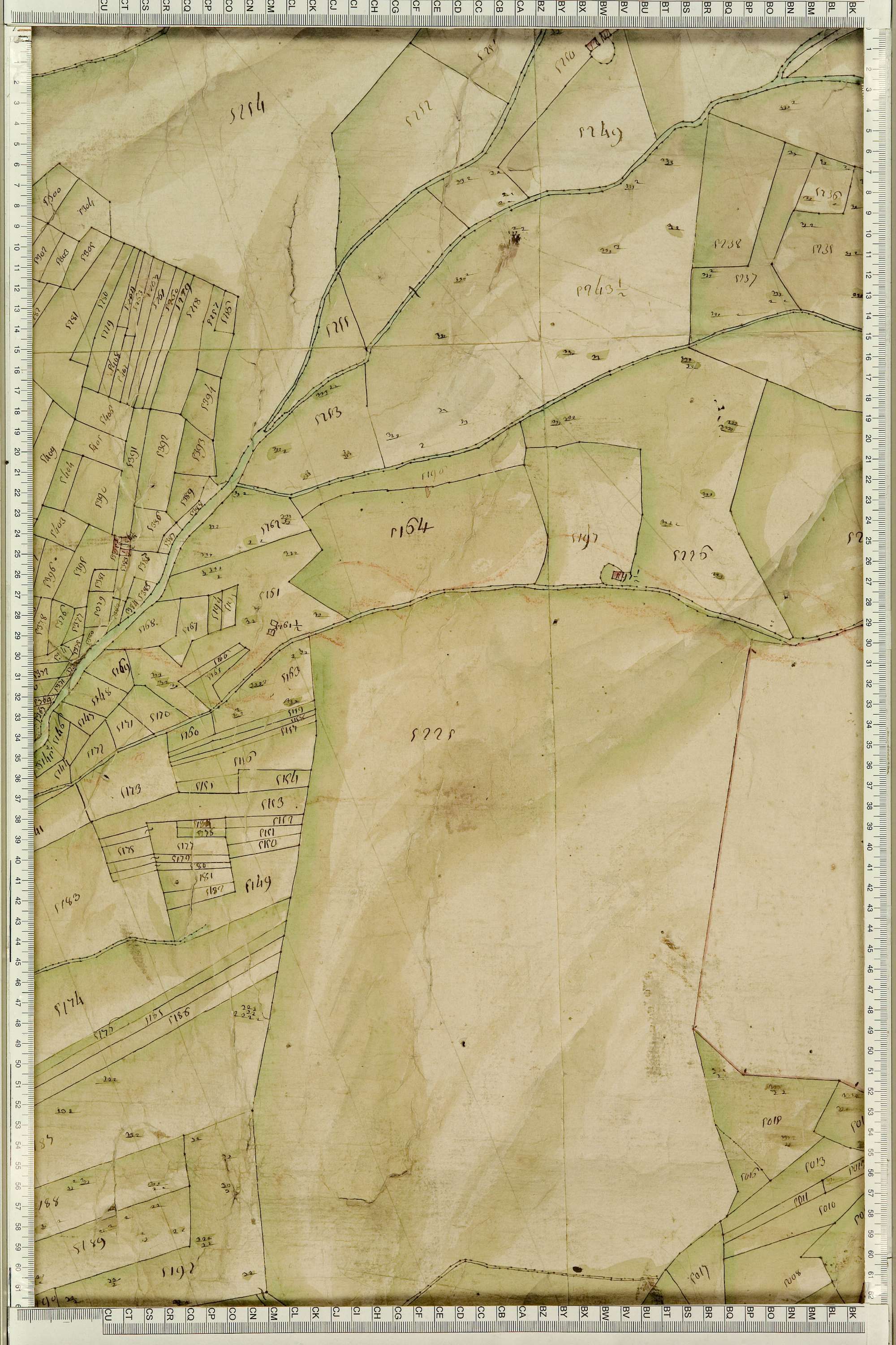 Montgellafrey - Copie de la mappe originale (plan cadastral) de la commune de Montgelafrey, dans lequel sont figurées et numérotées les 6451 parcelles qui composent le territoire de la commune. - Signé Cocelli, directeur de la péréquation générale. (La ma