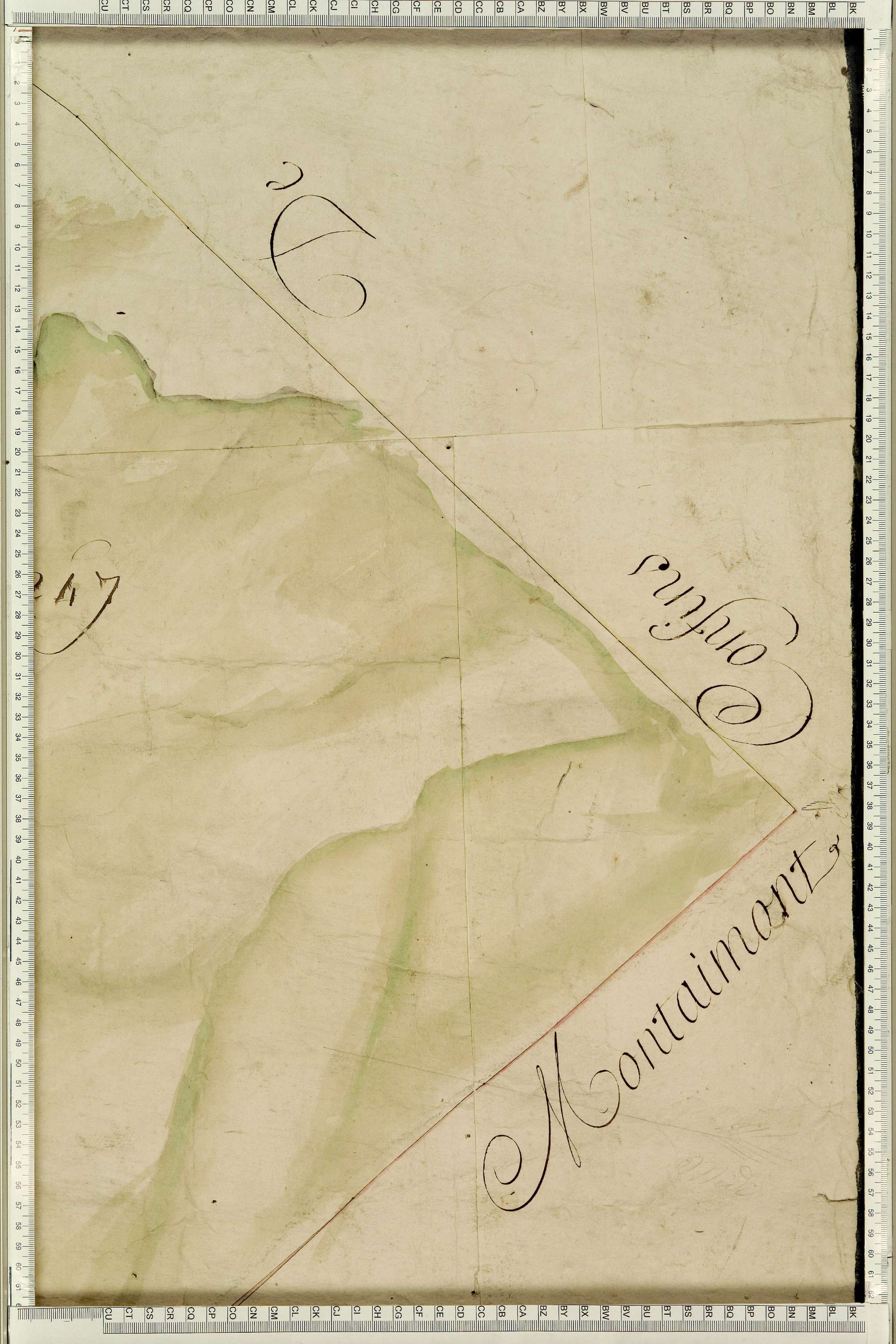 Montgellafrey - Copie de la mappe originale (plan cadastral) de la commune de Montgelafrey, dans lequel sont figurées et numérotées les 6451 parcelles qui composent le territoire de la commune. - Signé Cocelli, directeur de la péréquation générale. (La ma