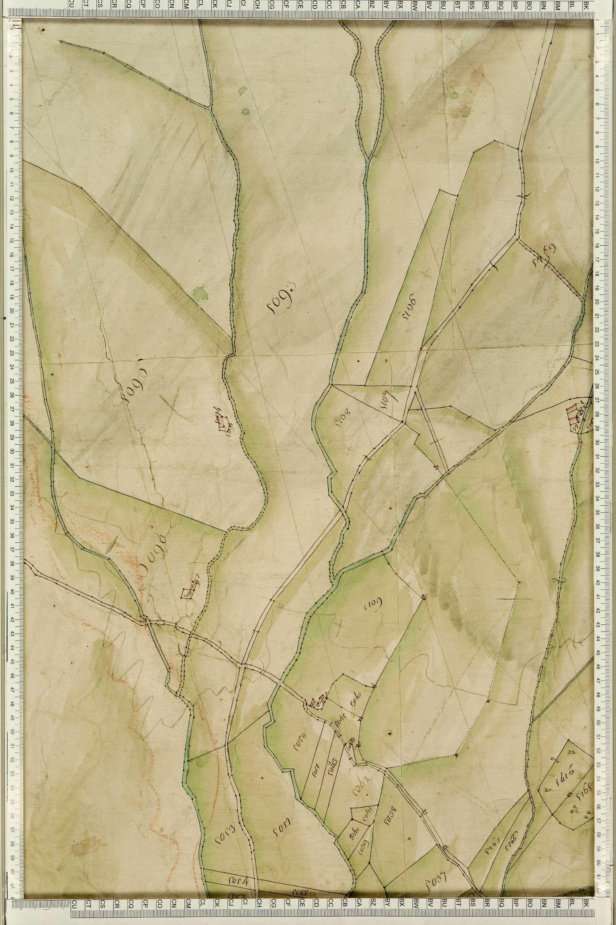 Montgellafrey - Copie de la mappe originale (plan cadastral) de la commune de Montgelafrey, dans lequel sont figurées et numérotées les 6451 parcelles qui composent le territoire de la commune. - Signé Cocelli, directeur de la péréquation générale. (La ma