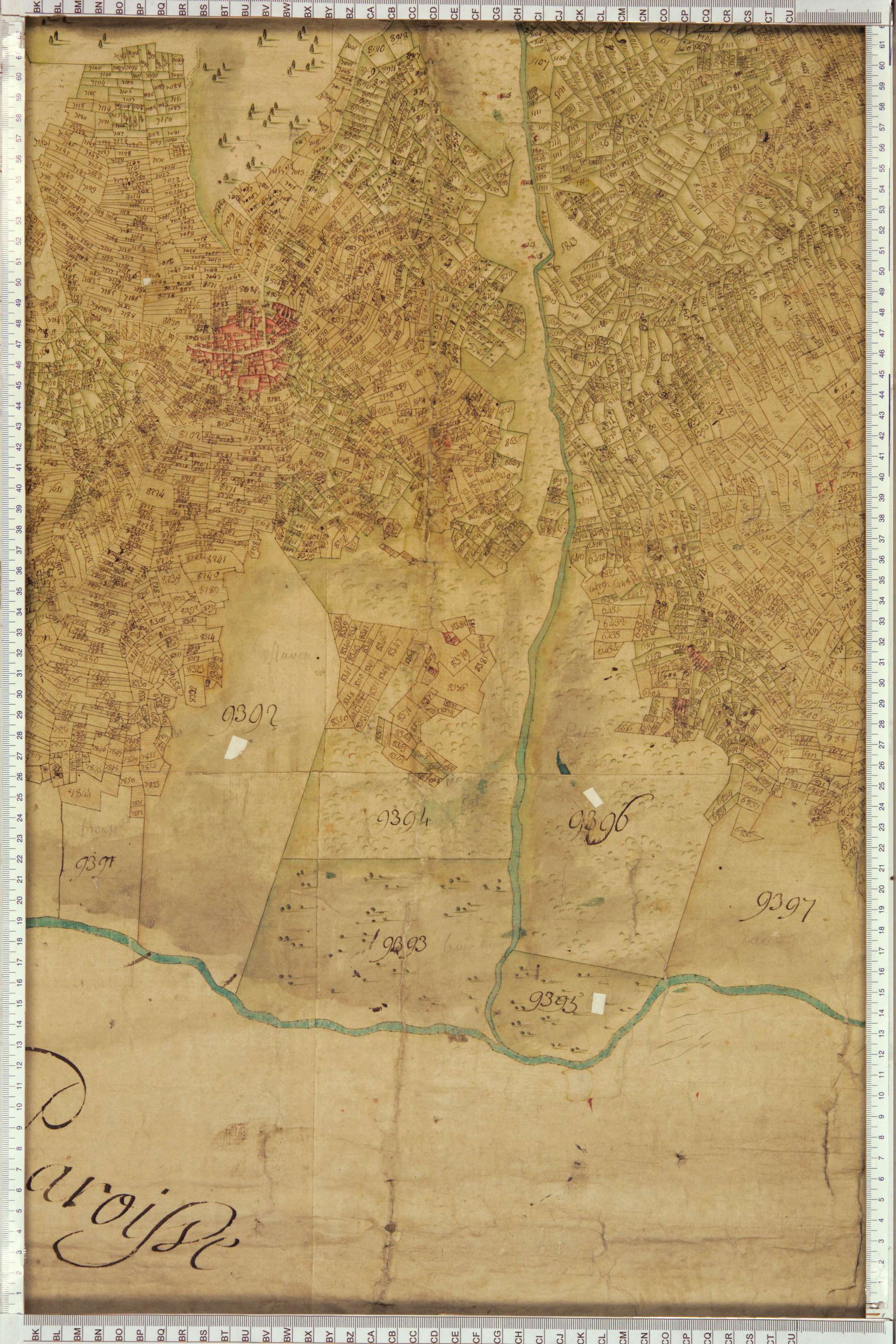 Montricher-Albanne - Copie de la mappe originale (plan cadastral) de la commune d’Albane. Signée Cocelli, directeur du bureau de la péréquation.