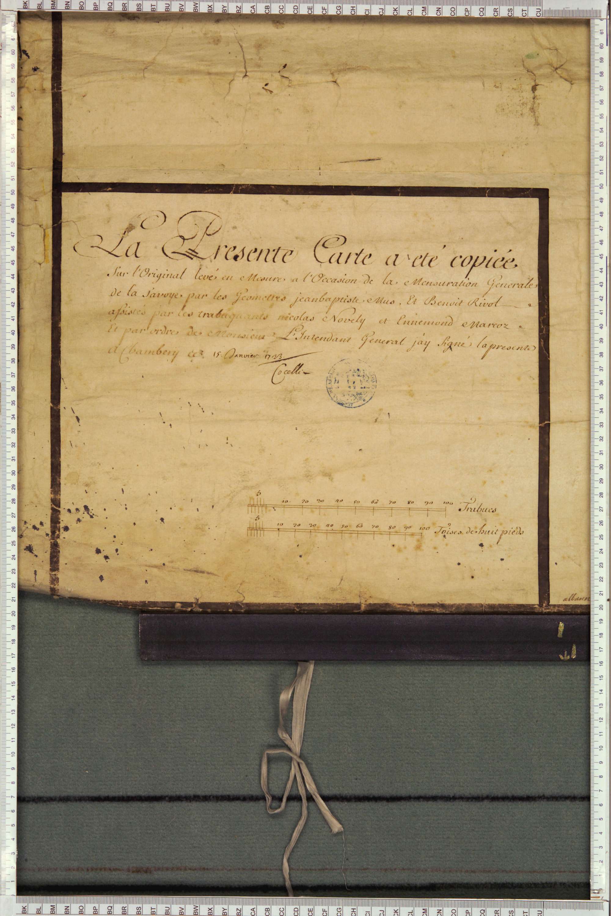 Montricher-Albanne - Copie de la mappe originale (plan cadastral) de la commune d’Albane. Signée Cocelli, directeur du bureau de la péréquation.