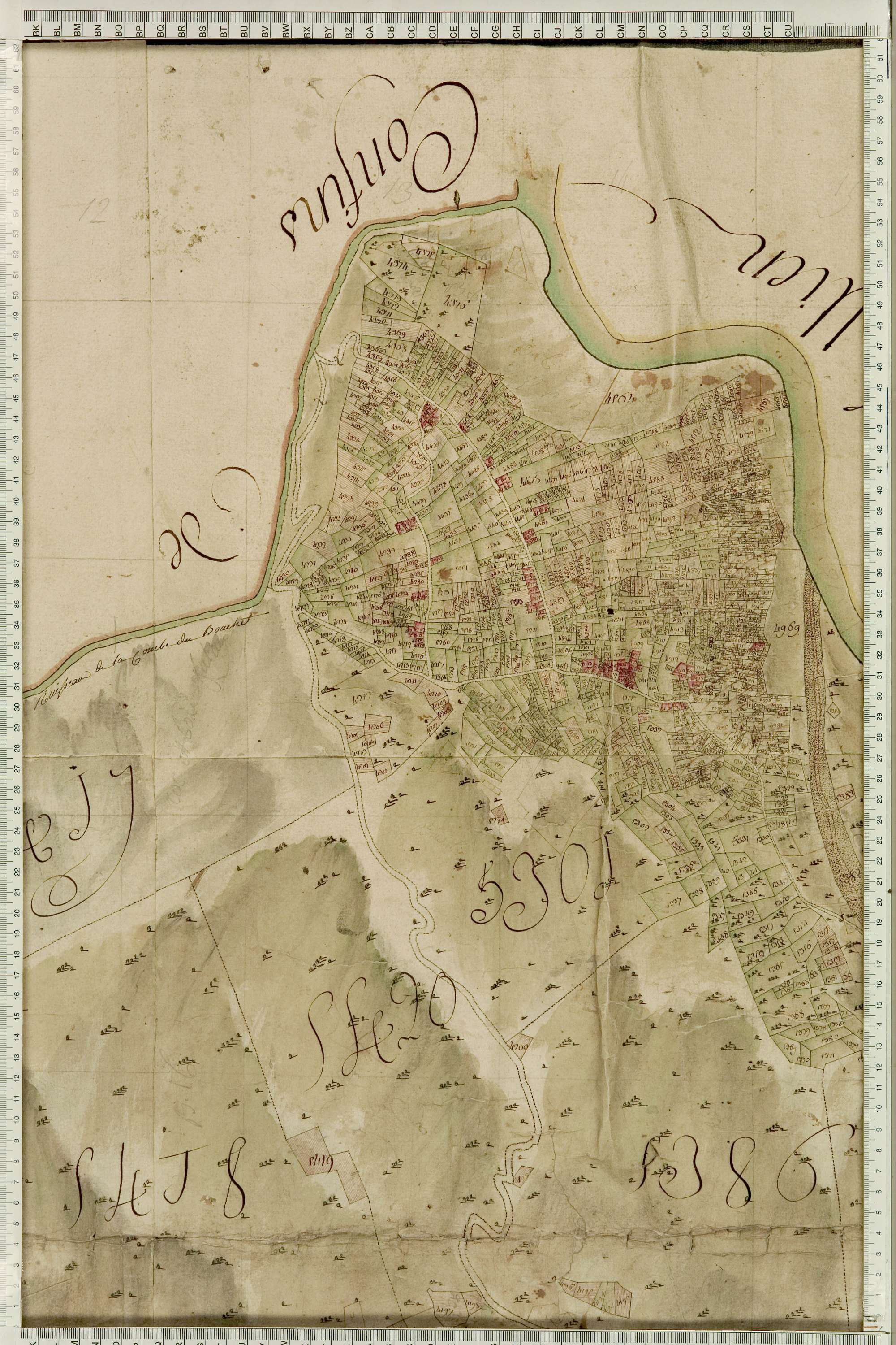 Montricher-Albanne - Copie de la mappe originale (plan cadastral) de la commune de Montricher. Signée Cocelli, directeur de la péréquation générale.
